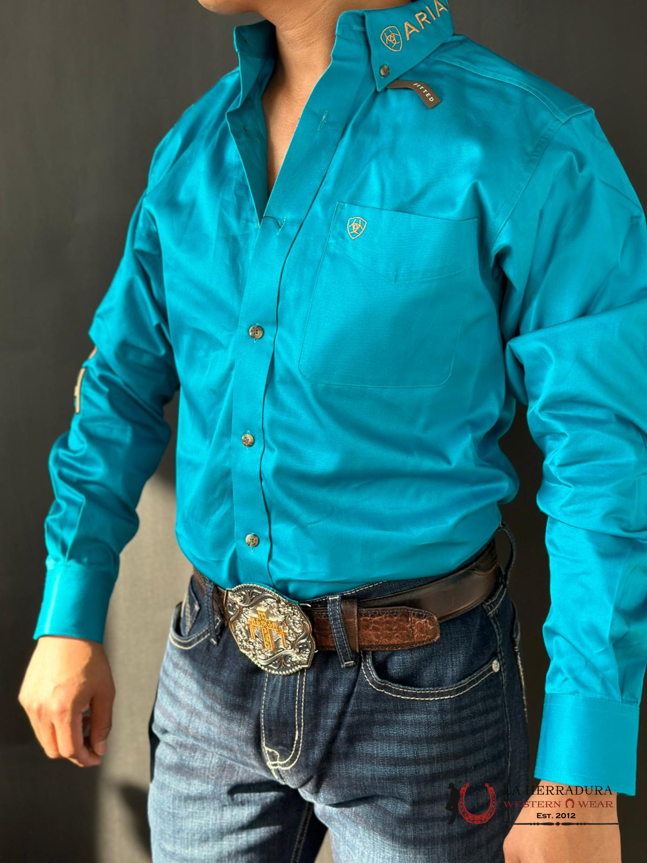 Ariat Shirt Team Logo Deep Fitted Turquoise Ropa Hombres