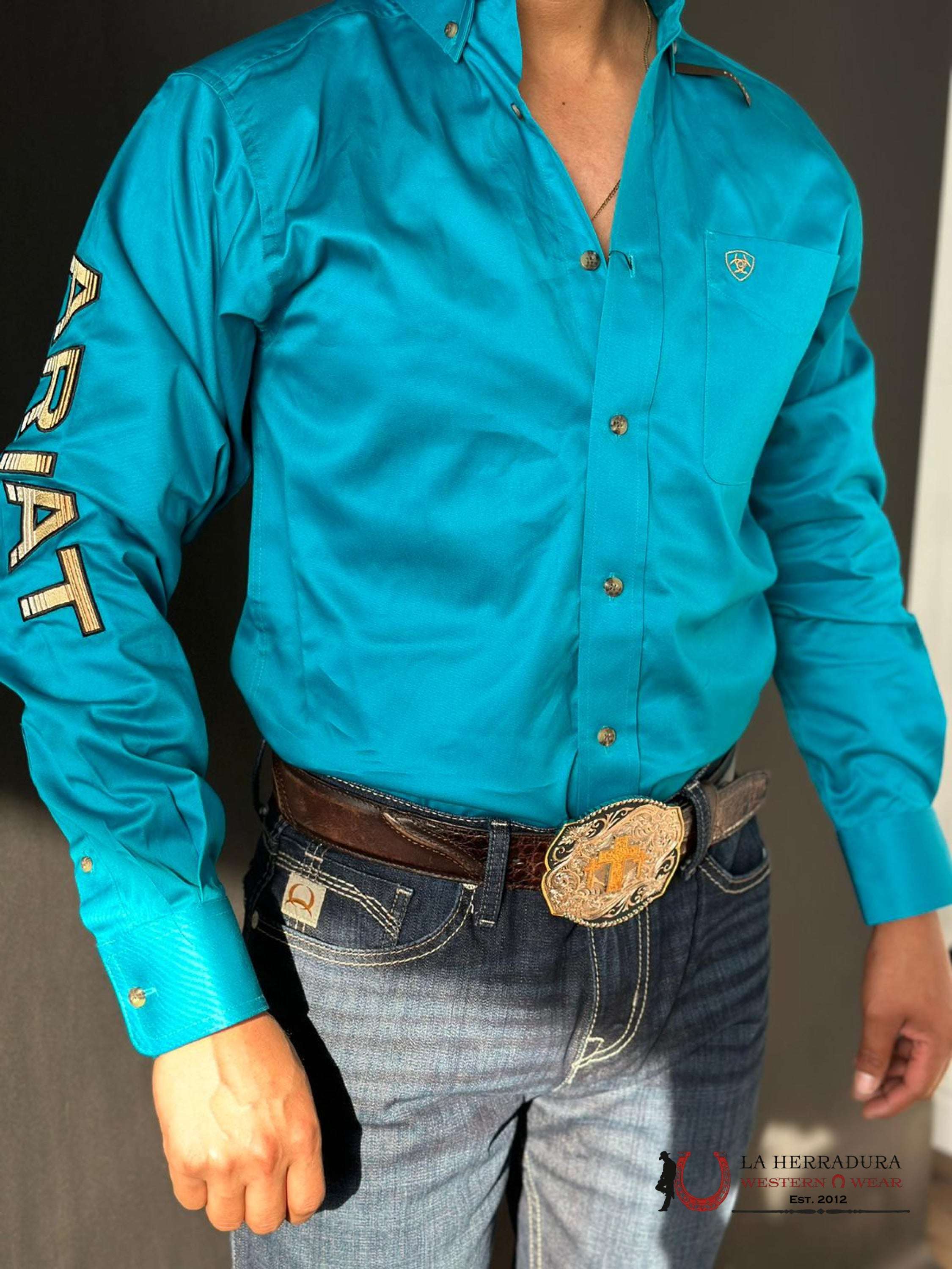 Ariat Shirt Team Logo Deep Fitted Turquoise Ropa Hombres