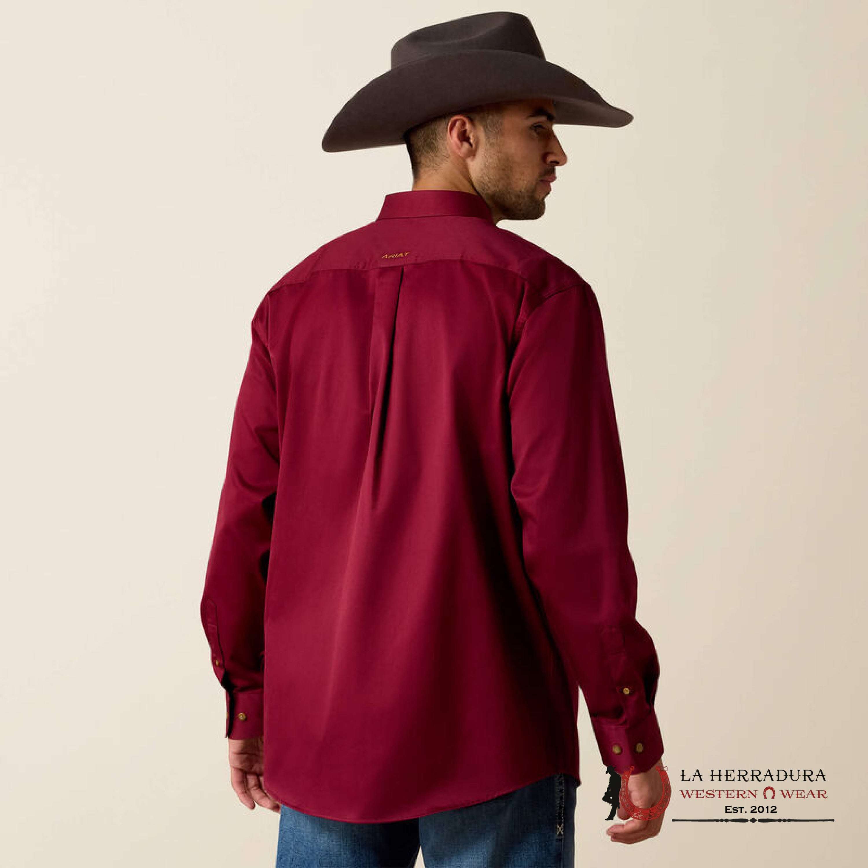 ARIAT SOLID TWILL CLSSC LS SHRT BURGUNDY 2635 ROPA HOMBRES