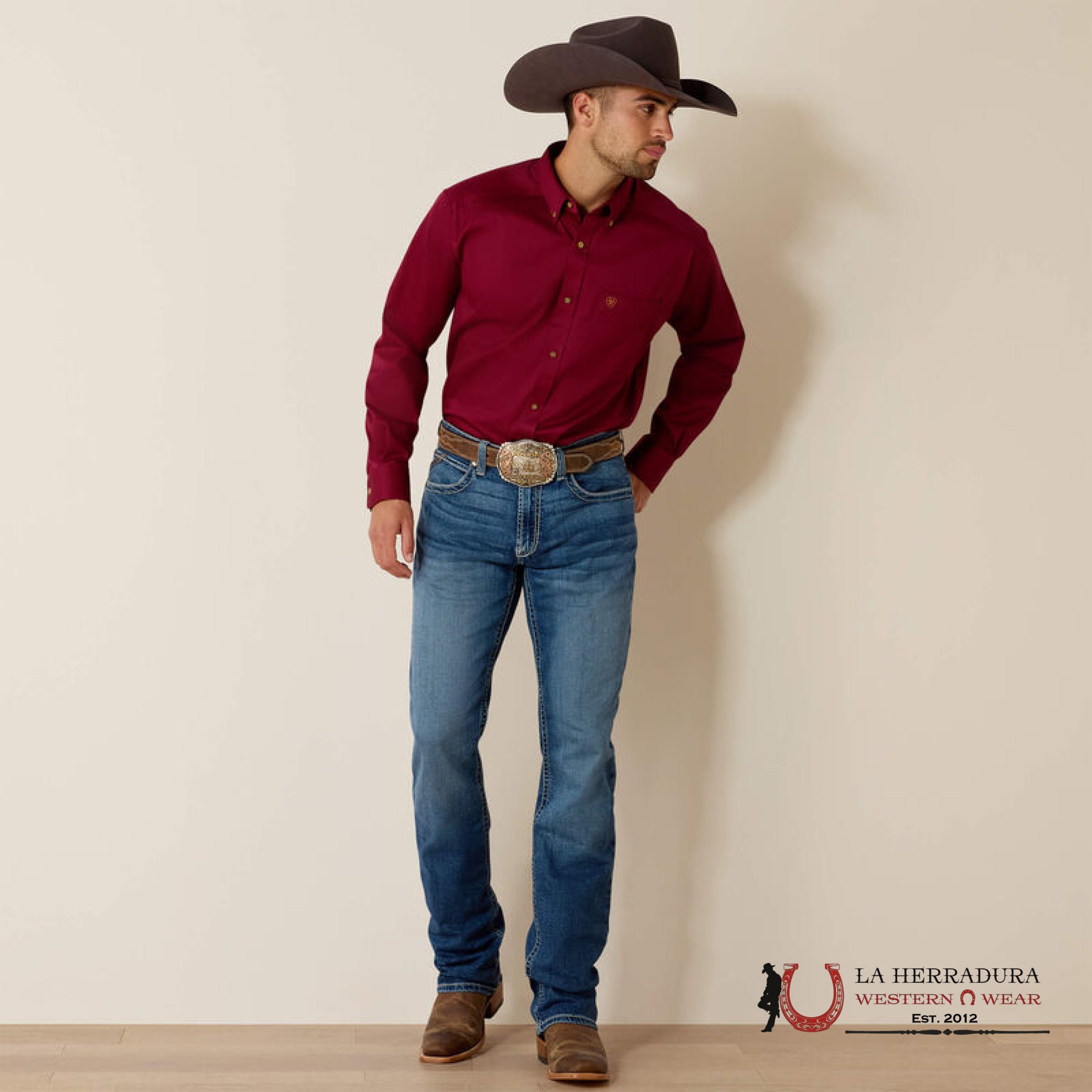 ARIAT SOLID TWILL CLSSC LS SHRT BURGUNDY 2635 ROPA HOMBRES