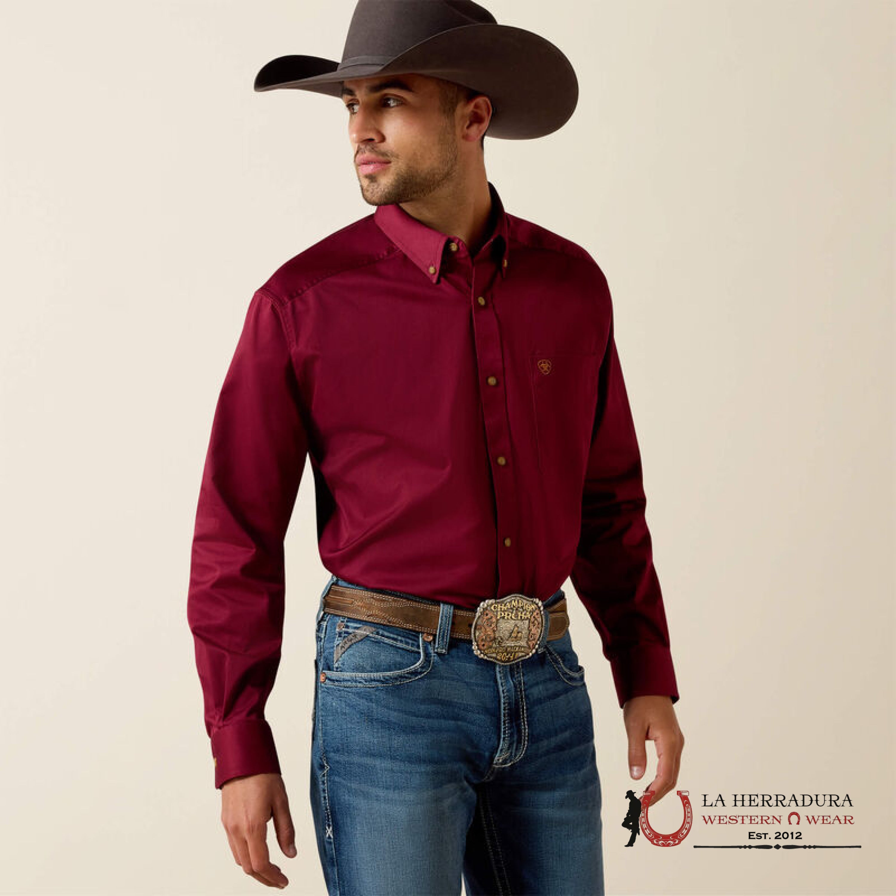 ARIAT SOLID TWILL CLSSC LS SHRT BURGUNDY 2635 ROPA HOMBRES
