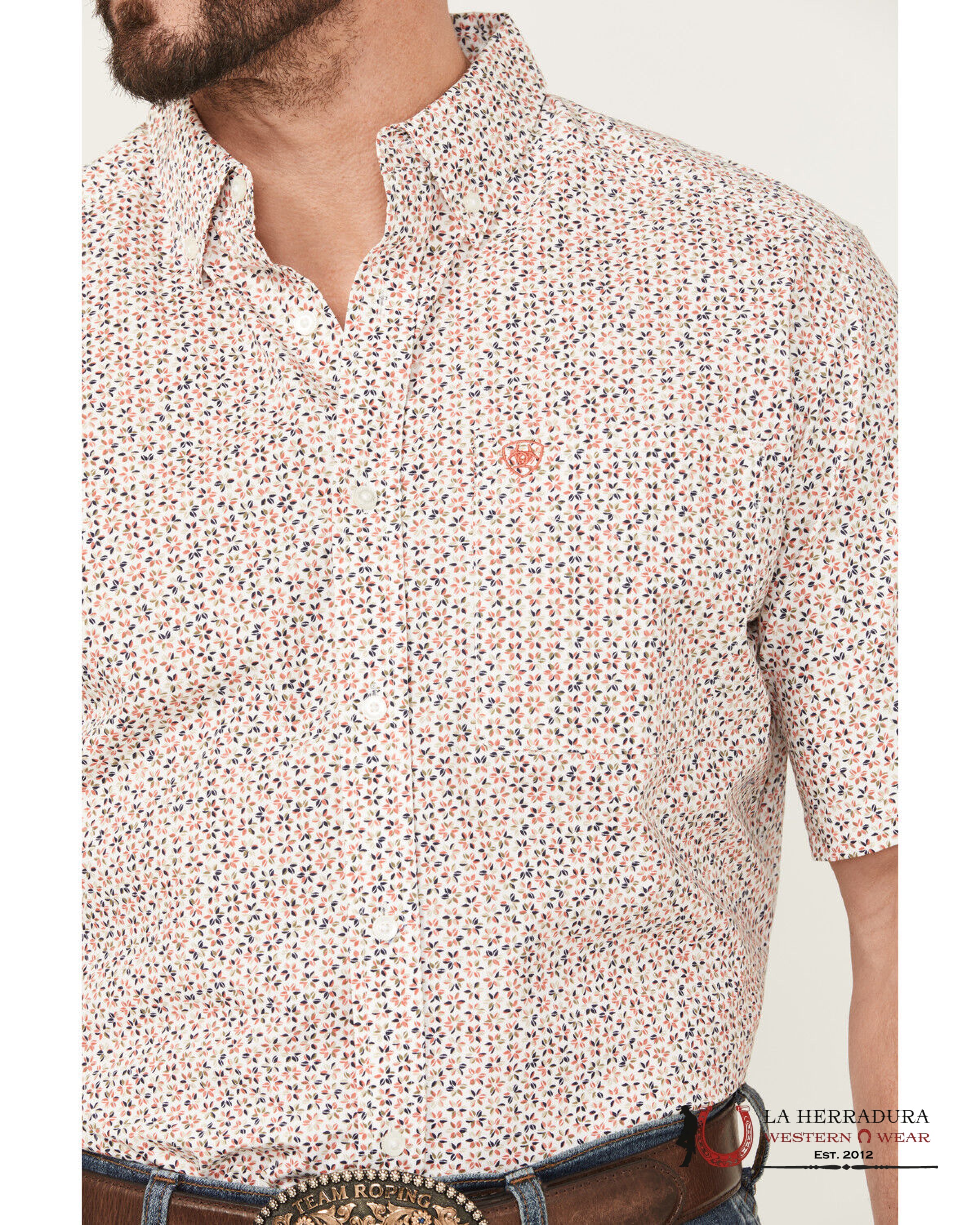ARIAT TEAM Chapman Short Sleeve Red With Flower Print Shirt - 4815 ROPA HOMBRES