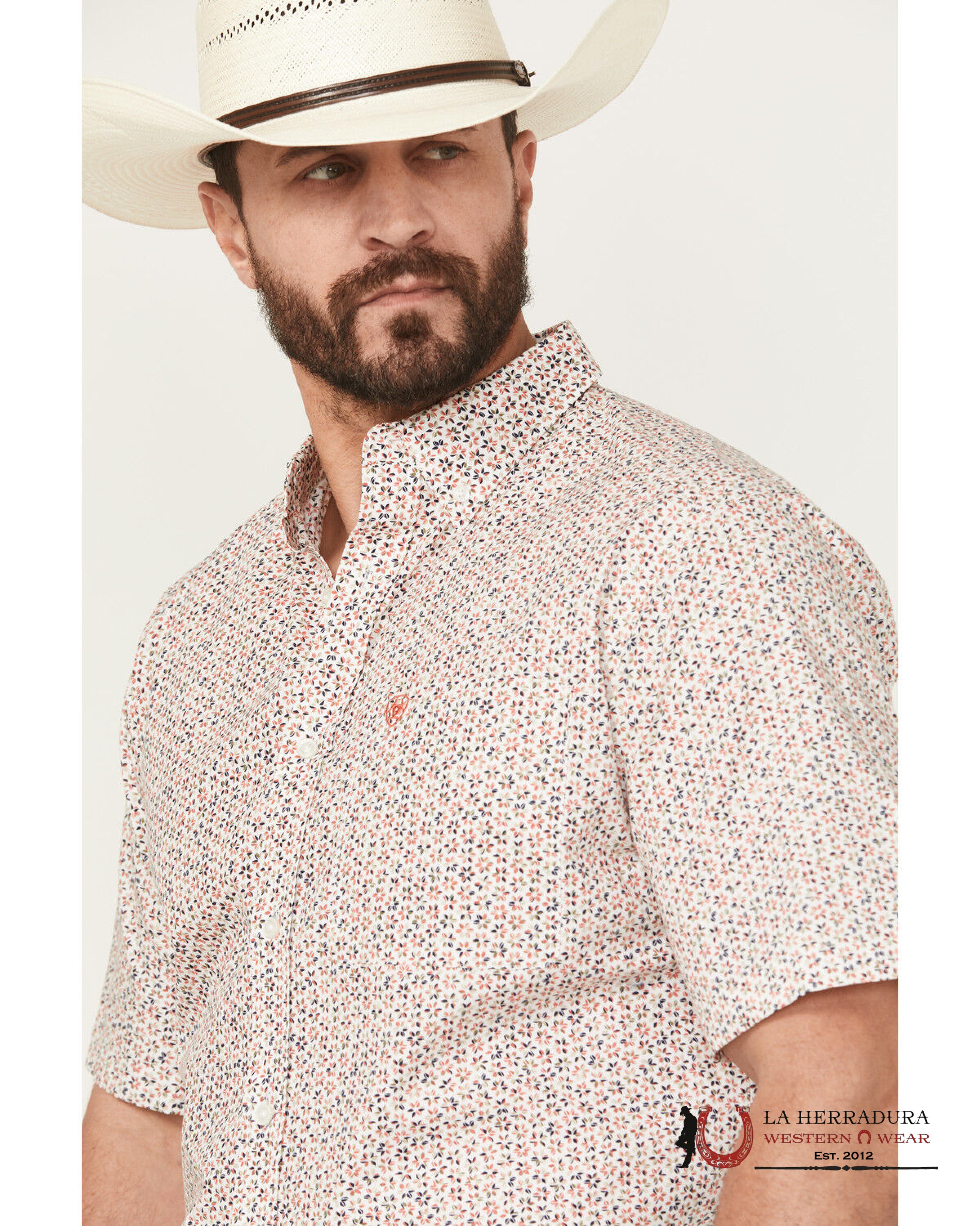 ARIAT TEAM Chapman Short Sleeve Red With Flower Print Shirt - 4815 ROPA HOMBRES