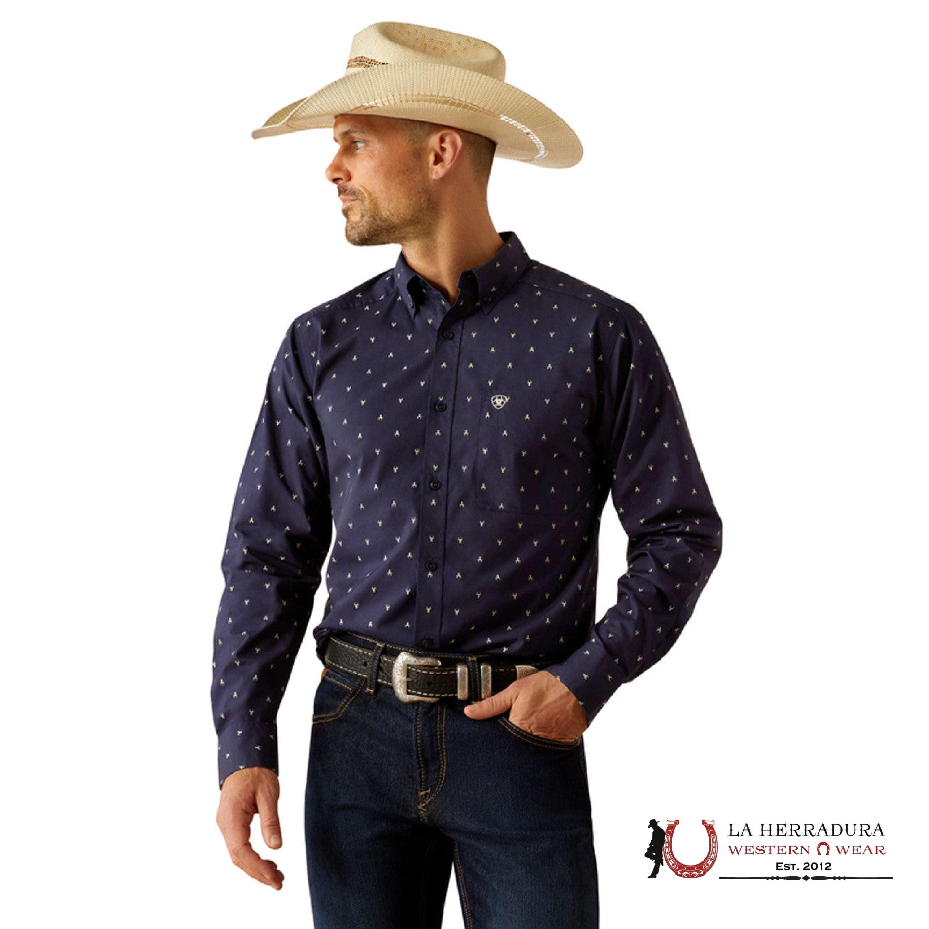 ARIAT TEAM Cordell FTD Long Sleeve Navy Shirt - 4804 ROPA HOMBRES