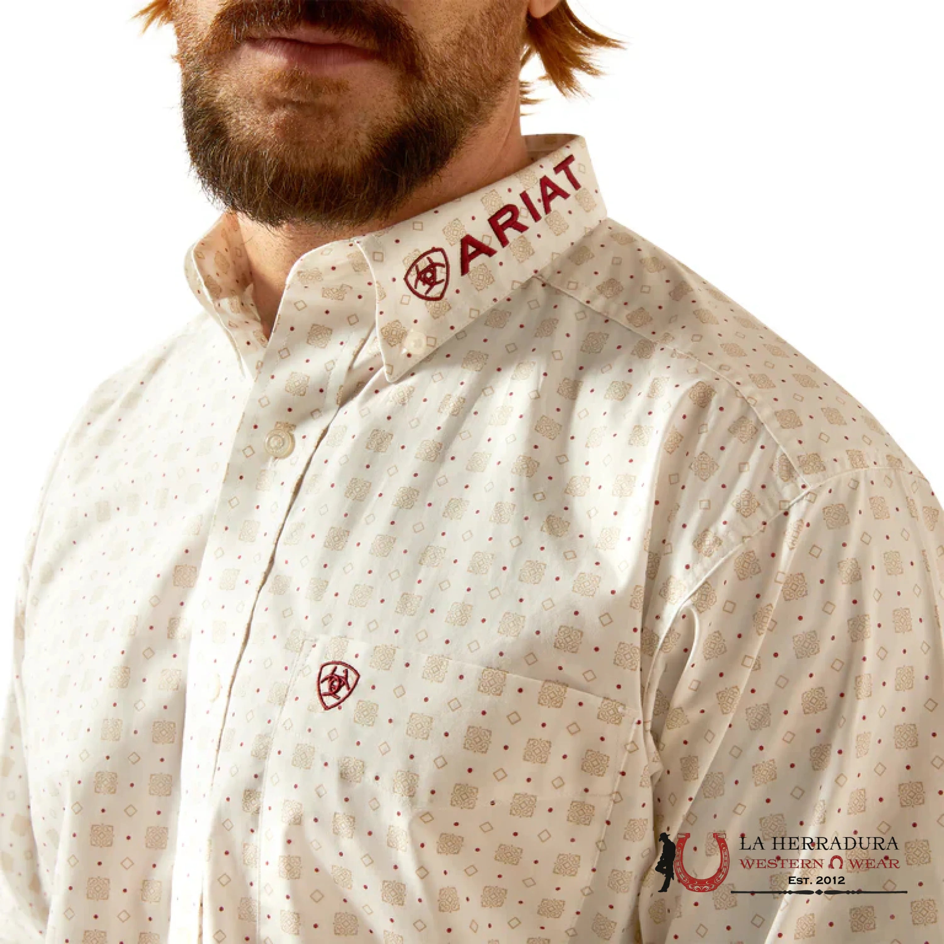 ARIAT TEAM KING LONG SLEEVE SHIRT WHITE/BRICK - 4639 ROPA HOMBRES