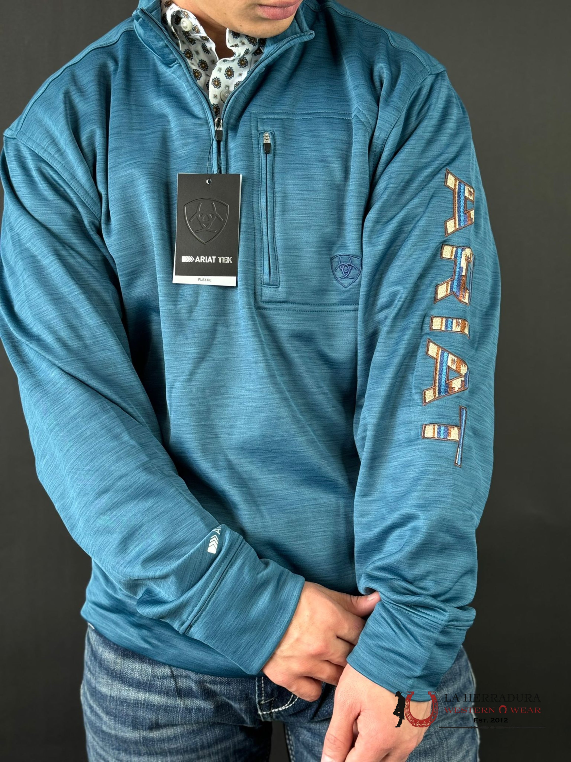 Ariat Team Logo 1/4 Zip Switshirt Mallard Blue - 6712 Ropa Hombres