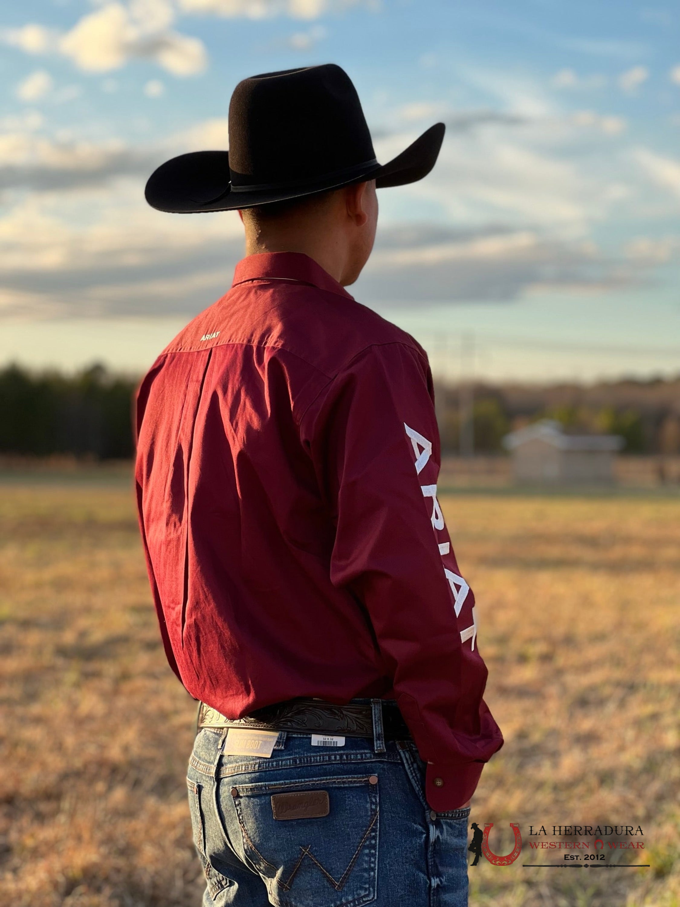 Ariat Team Logo Twill Burgundy Long Sleeve Shirt Ropa Hombres