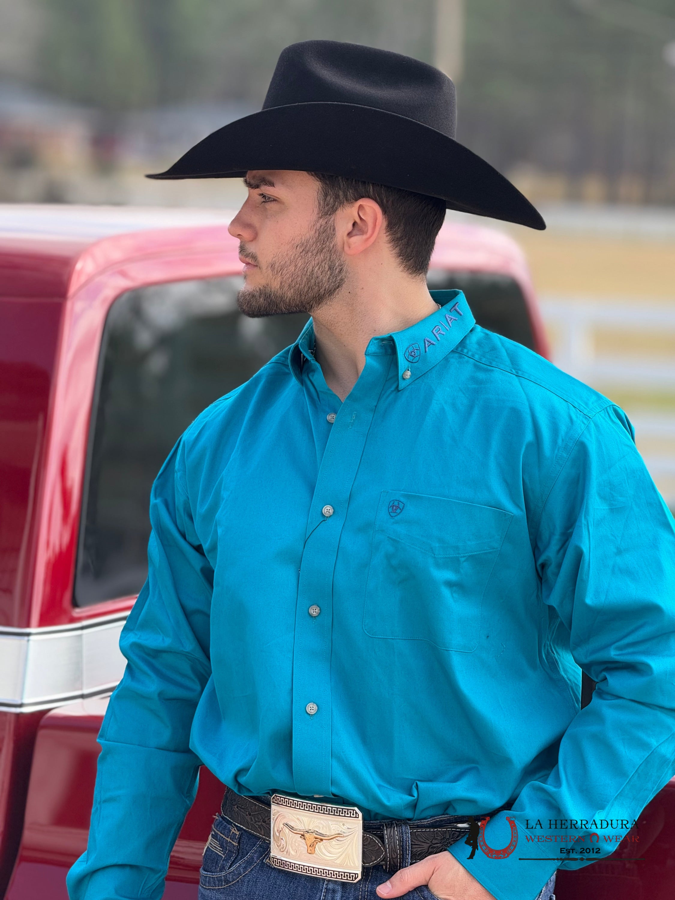 ARIAT TEAM LOGO TWILL CLASSIC LONG SLEEVE AHIRT ENAMEL BLUE CLASSIC FIT - 6720 ROPA HOMBRES