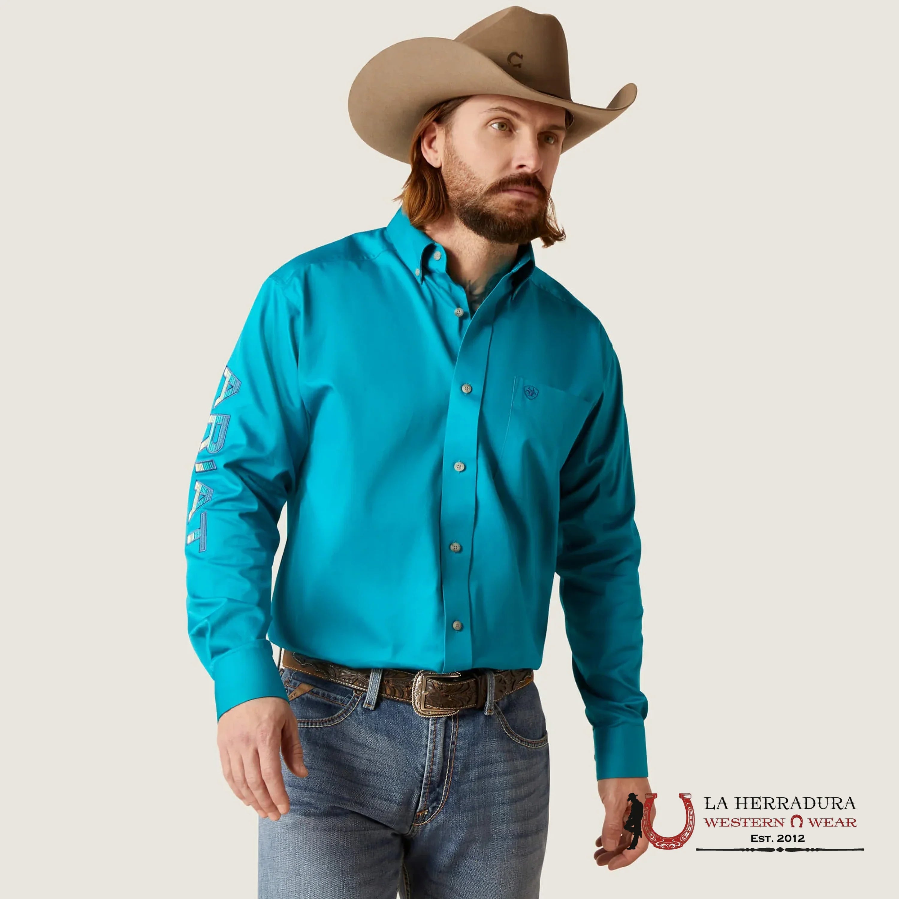 ARIAT TEAM LOGO TWILL CLASSIC LONG SLEEVE AHIRT ENAMEL BLUE CLASSIC FIT - 6720 ROPA HOMBRES