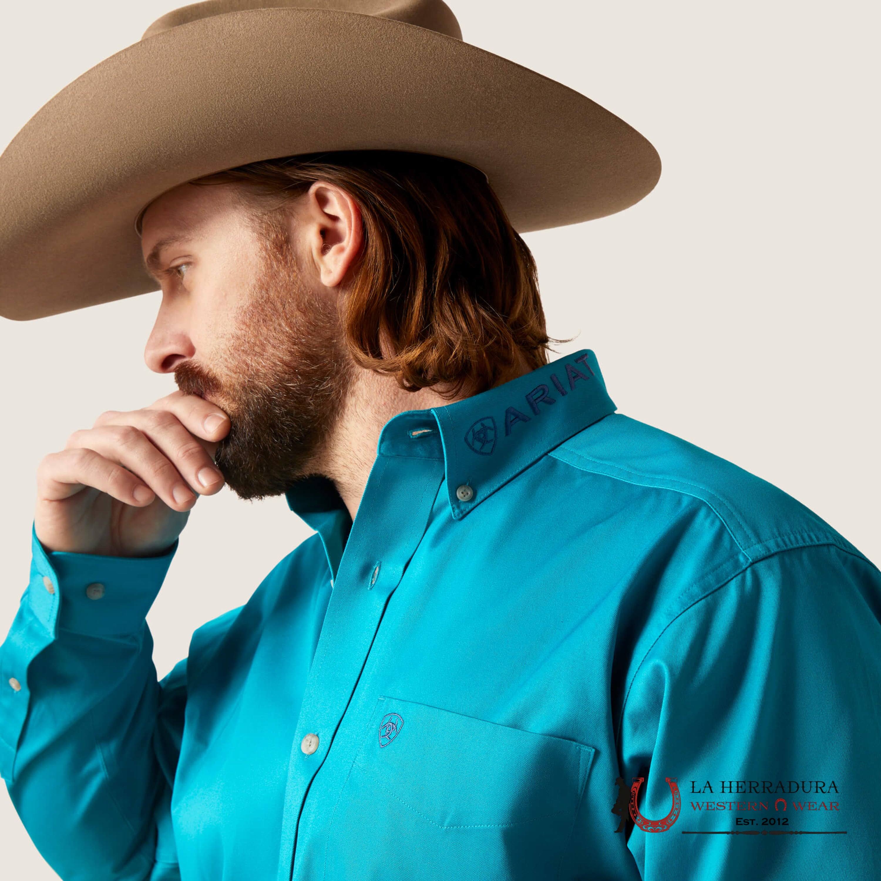 ARIAT TEAM LOGO TWILL CLASSIC LONG SLEEVE AHIRT ENAMEL BLUE CLASSIC FIT - 6720 ROPA HOMBRES