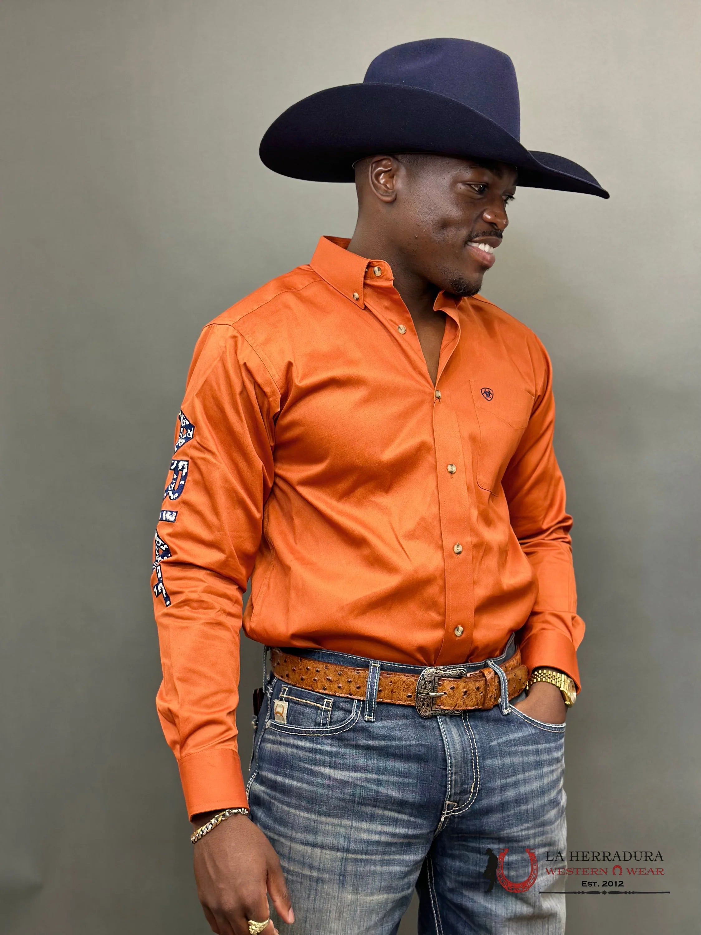 Ariat Team Logo Twill Classic Long Sleeve Rust Shirt Ropa Hombres