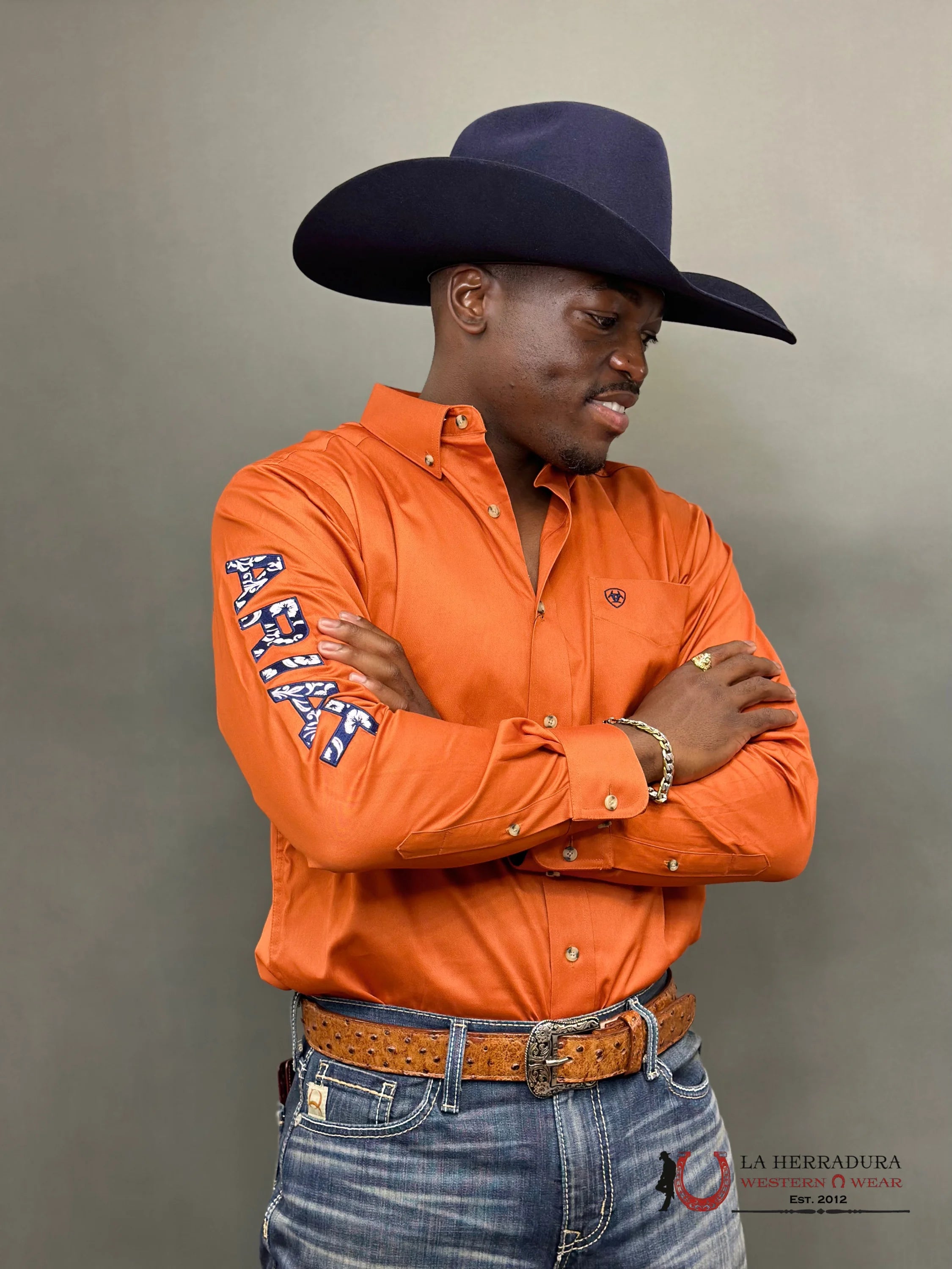 Ariat Team Logo Twill Classic Long Sleeve Rust Shirt Ropa Hombres