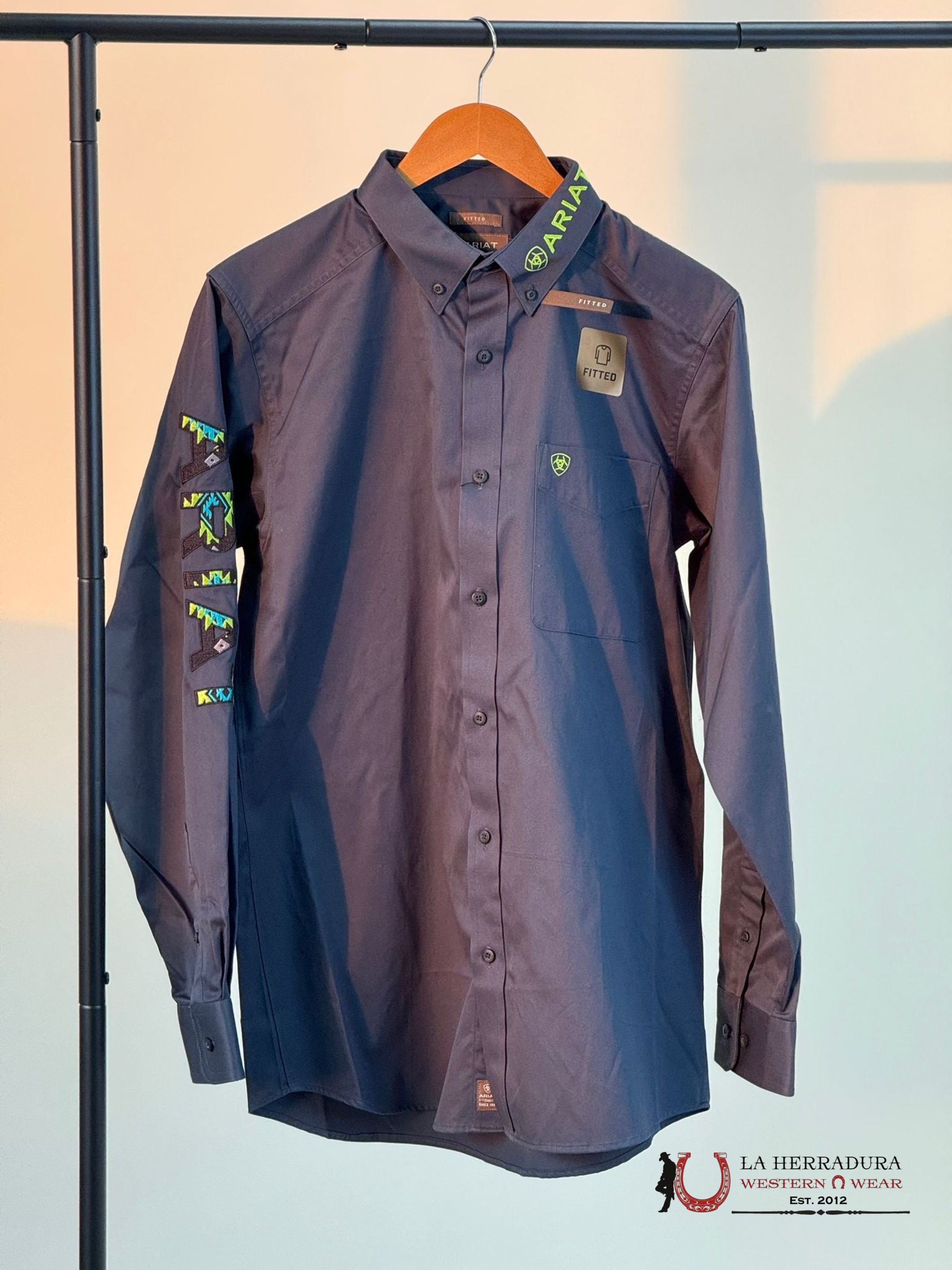 Ariat Team Logo Twill Dark Gray Fitted Long Sleeve Shirt 10048718 Ropa Hombres