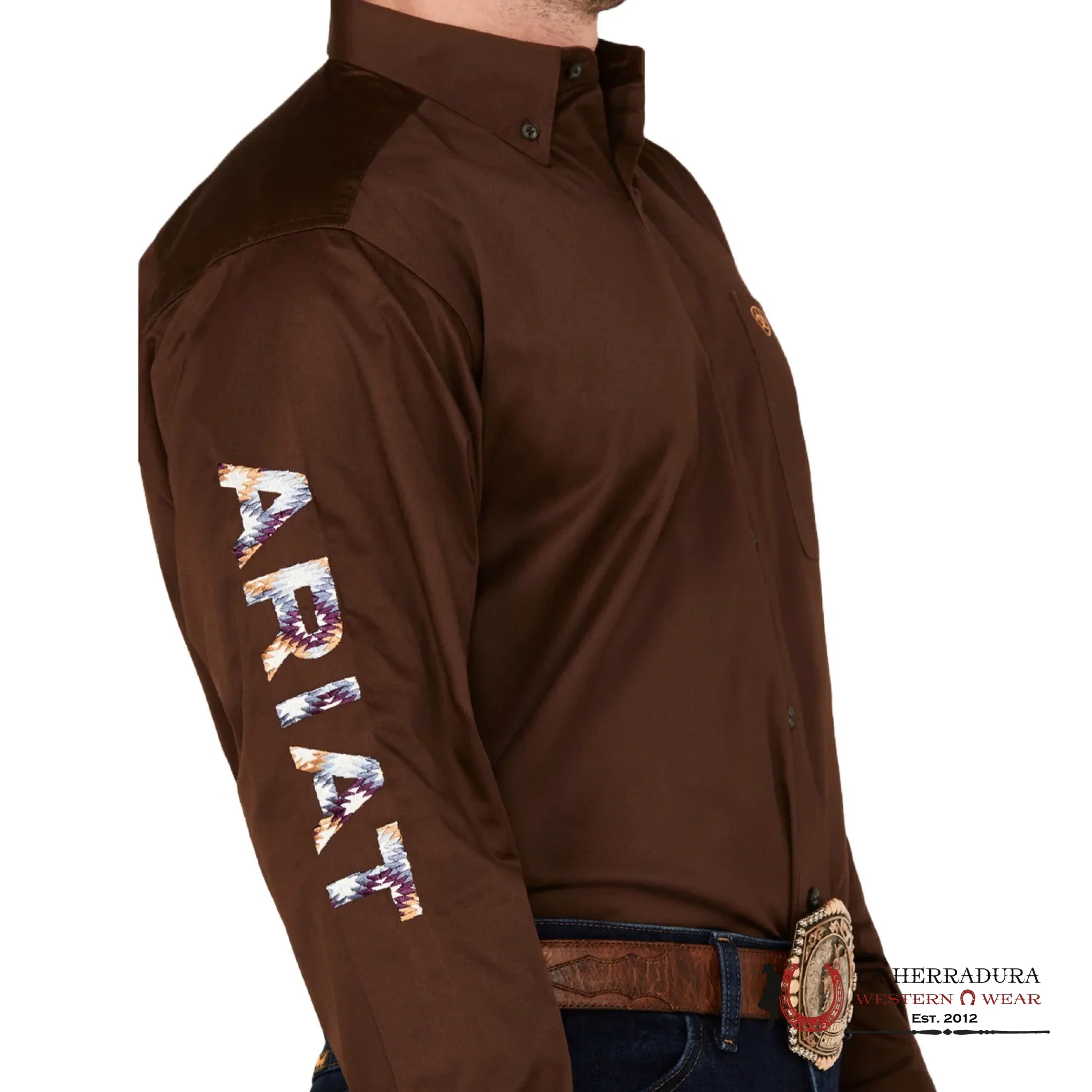 ARIAT TEAM LOGO TWILL FTD LS BROWN/BLUE SHIRT- 8511 ROPA HOMBRES