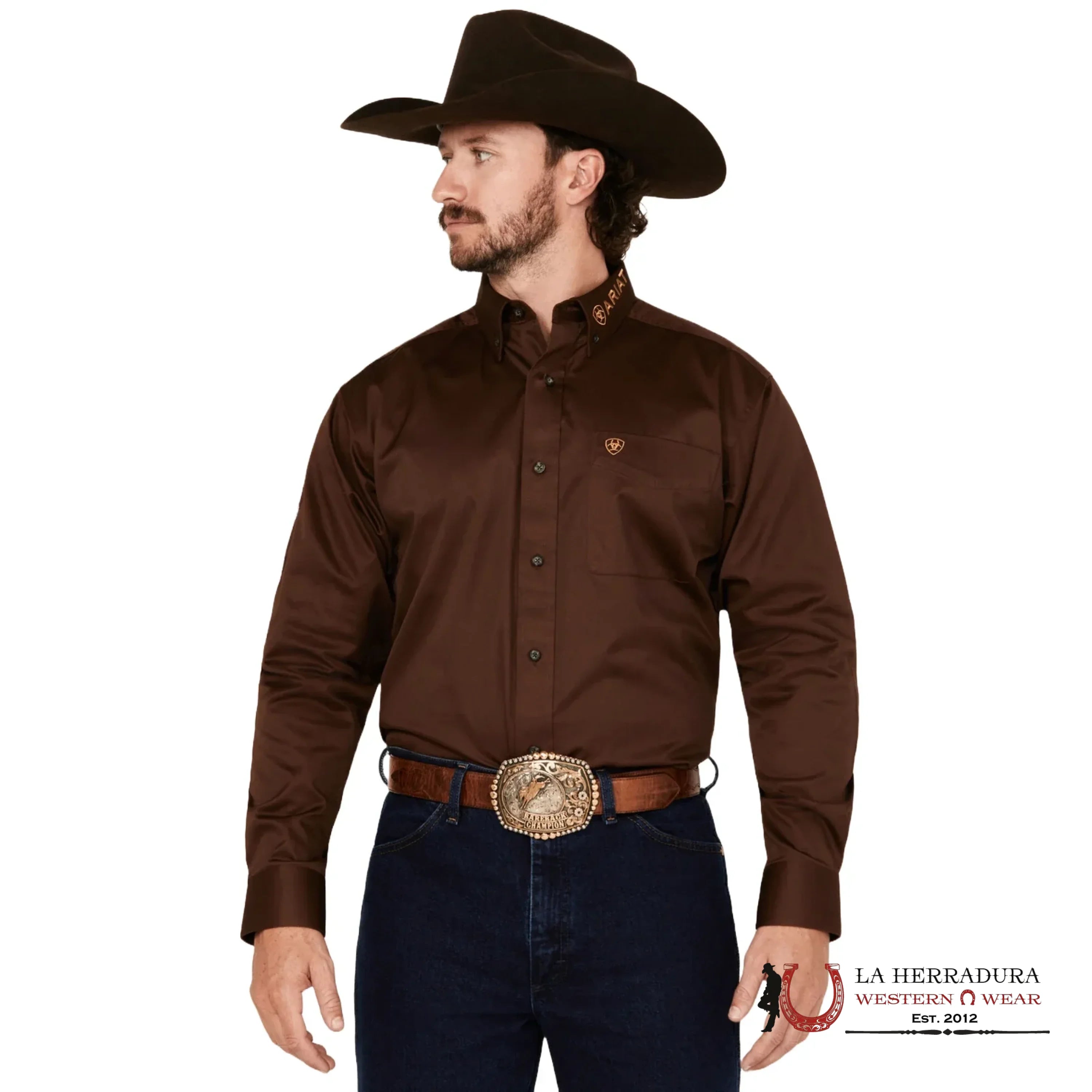ARIAT TEAM LOGO TWILL FTD LS BROWN/BLUE SHIRT- 8511 ROPA HOMBRES