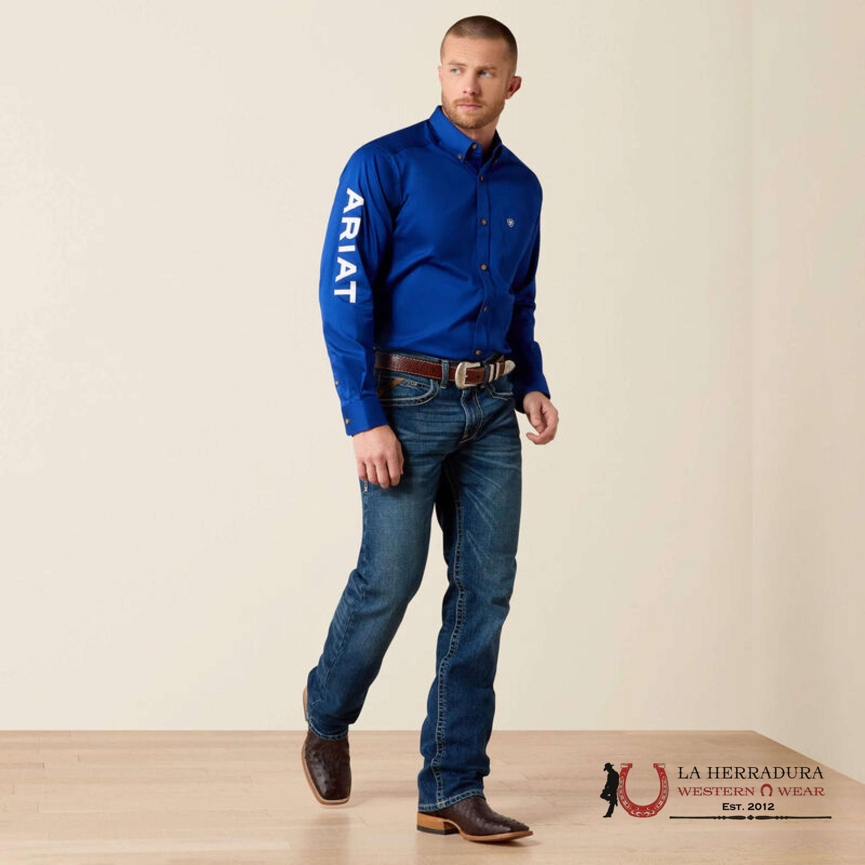 ARIAT TEAM LOGO TWILL FTD LS SHRT ULTRAMARINE/WHITE 10034232 ROPA HOMBRES