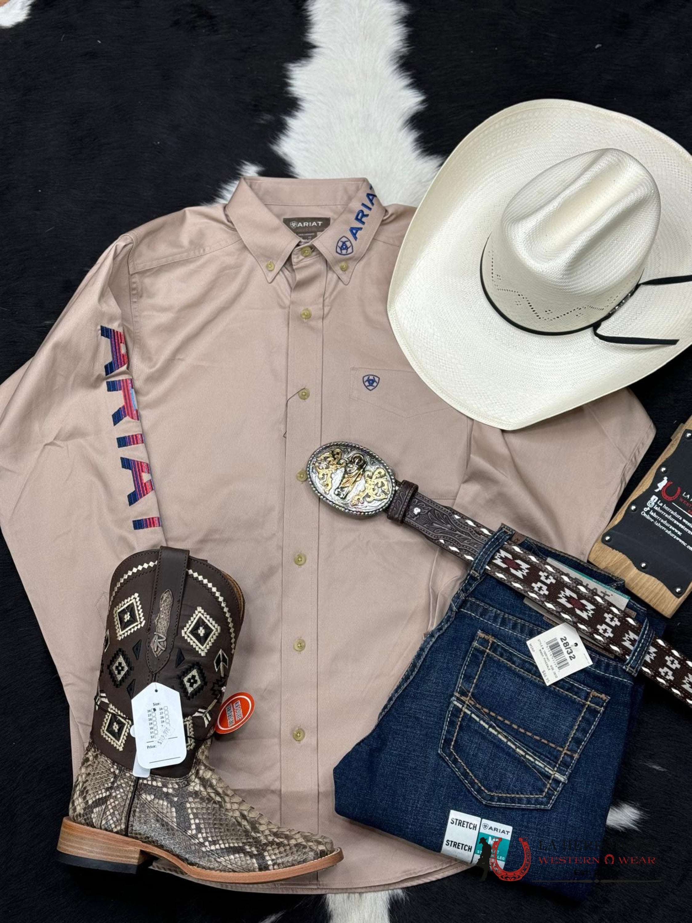 Ariat Team Logo Twill Khaki Long Sleeve Shirt Ropa Hombres