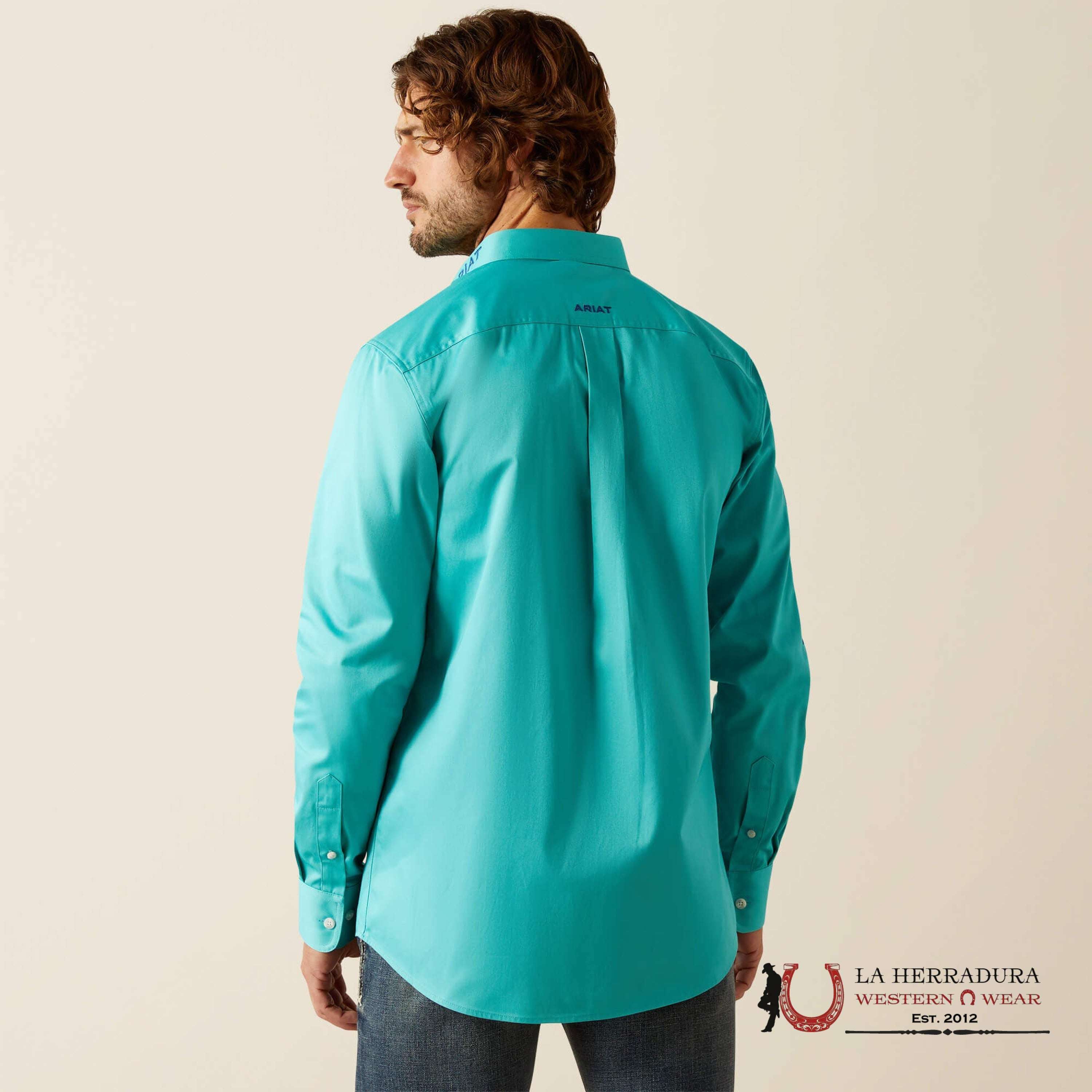Ariat Team Logo Twill Long Sleeve Shirt Fitted Turquoise/Blue - 5407 Ropa Hombres