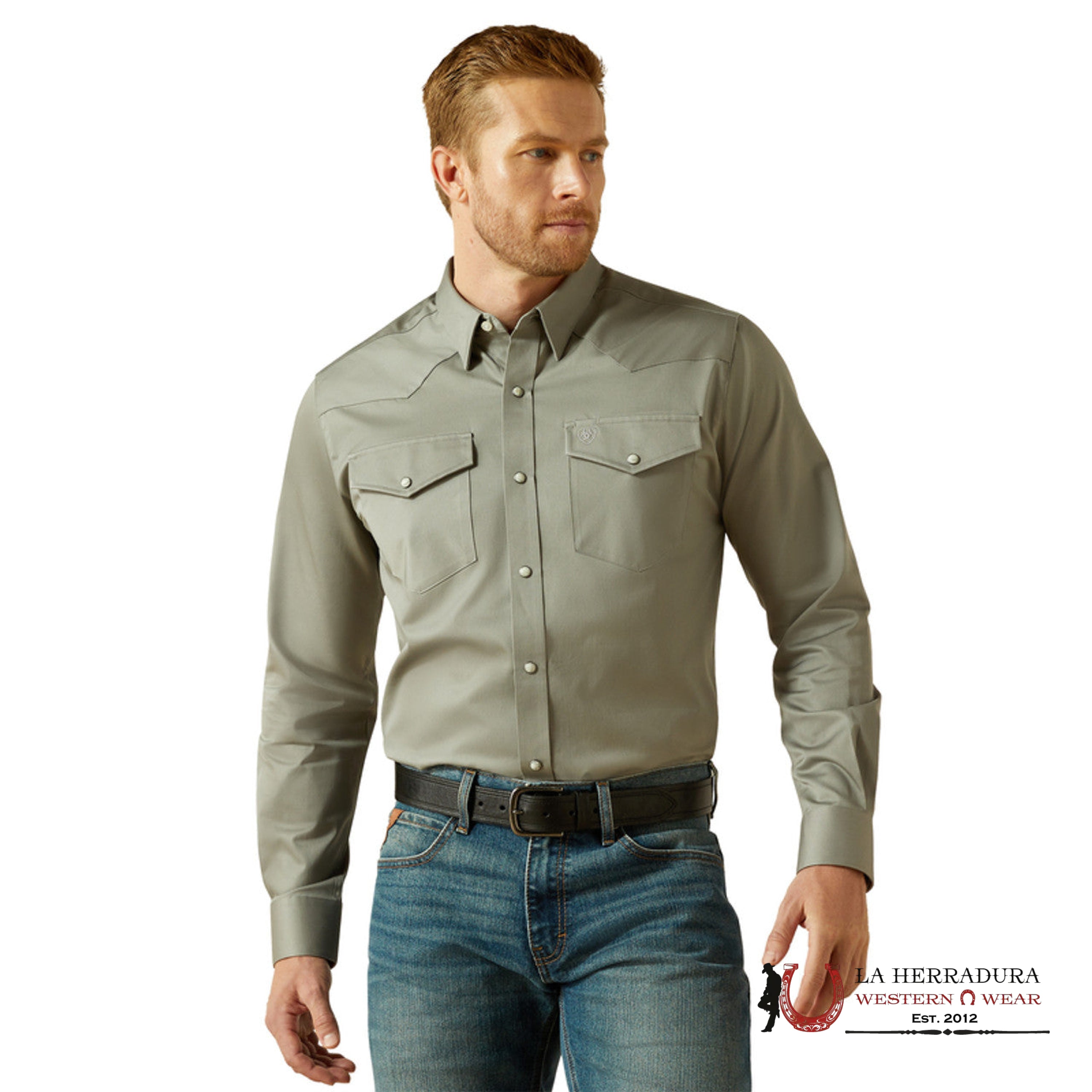 ARIAT TEAM LOGO TWILL LS SHRT GREY CLASSIC FIT 10062247 ROPA HOMBRES