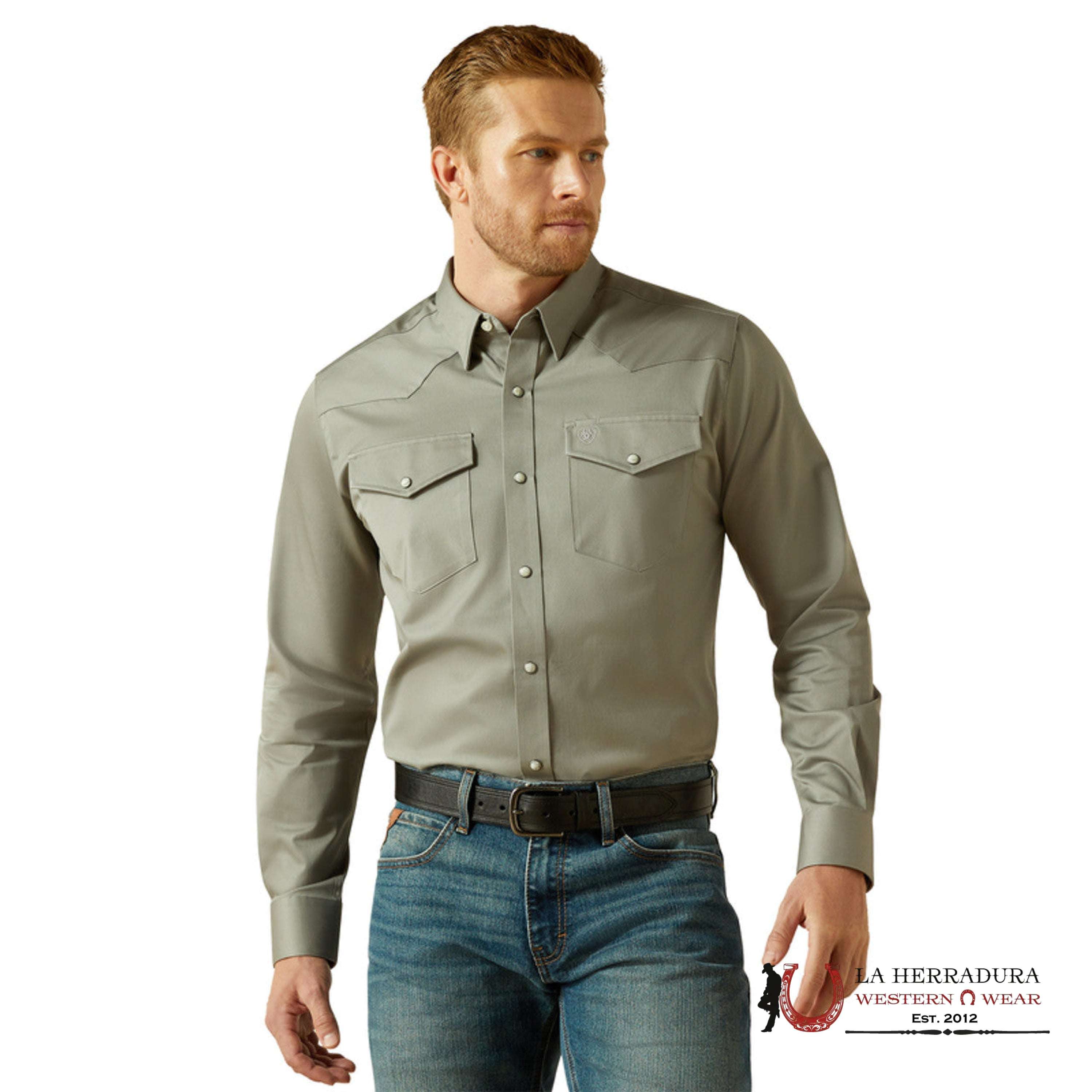 ARIAT TEAM LOGO TWILL LS SHRT GREY CLASSIC FIT 10062247 ROPA HOMBRES