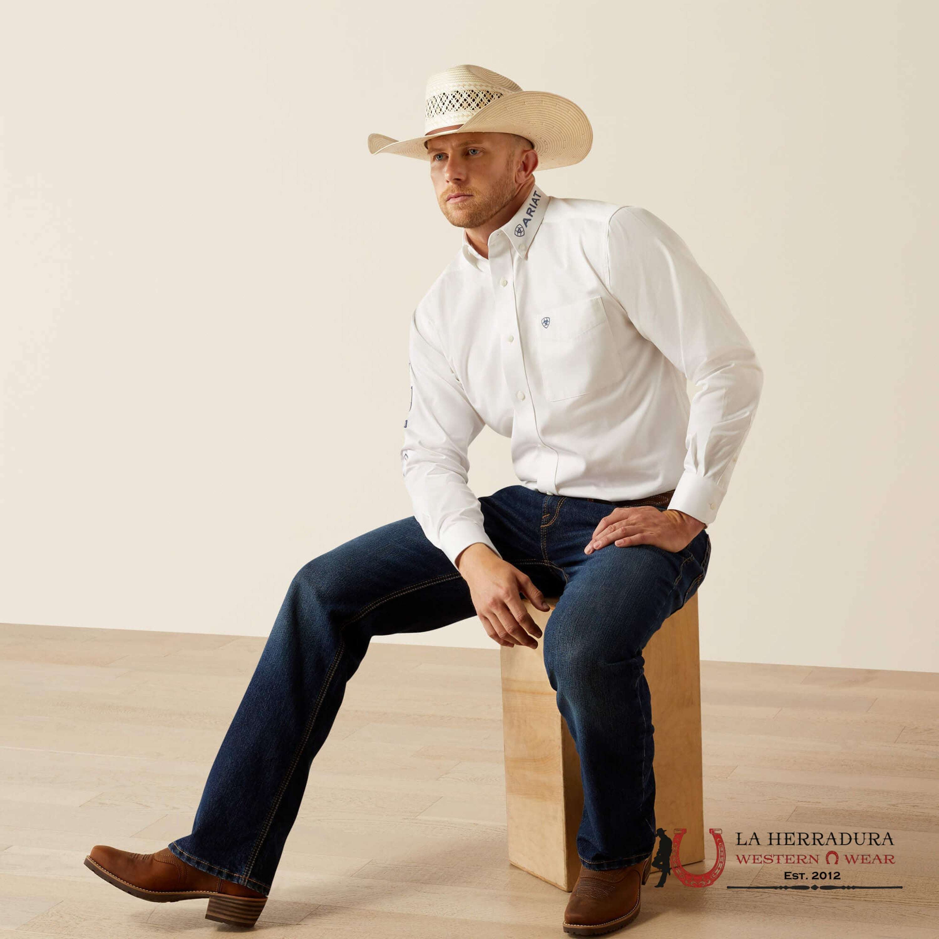 ARIAT TEAM LOGO TWILL LS SHRT WHITE/KHAKI 5286 ROPA HOMBRES