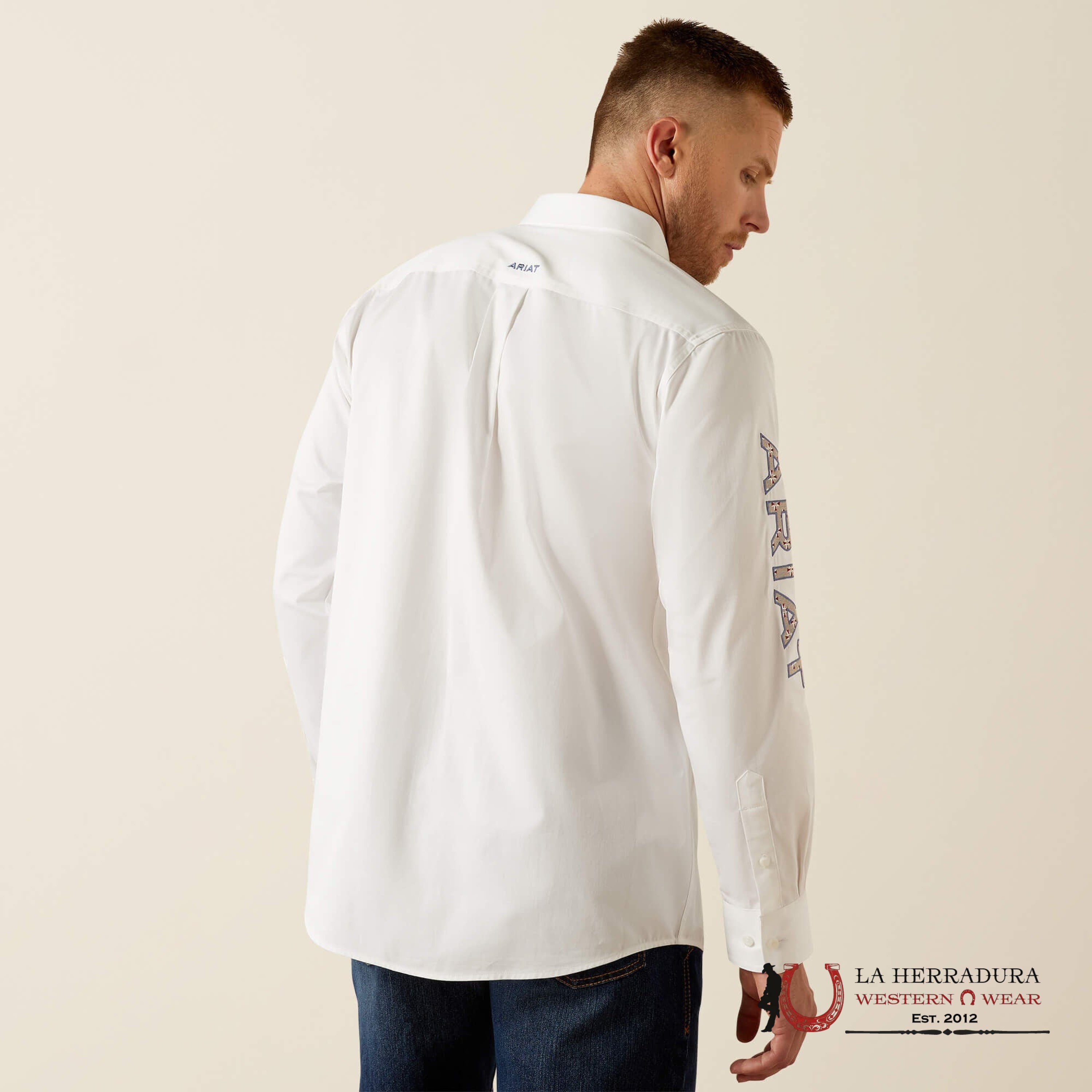 ARIAT TEAM LOGO TWILL LS SHRT WHITE/KHAKI 5286 ROPA HOMBRES