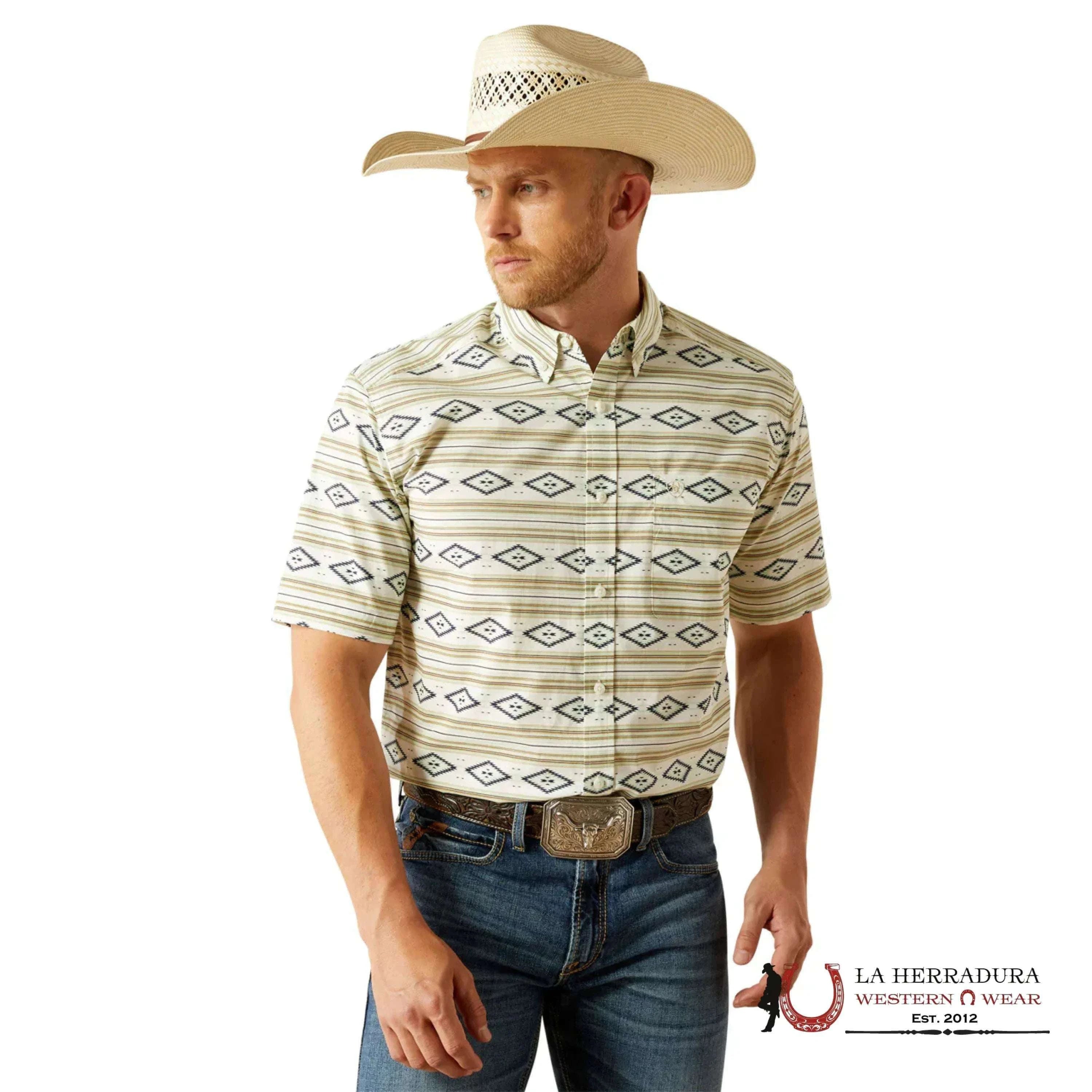 ARIAT TEAM MENS Christopher Short Sleeve Mint With Aztec Print Shirt - 4816 ROPA HOMBRES