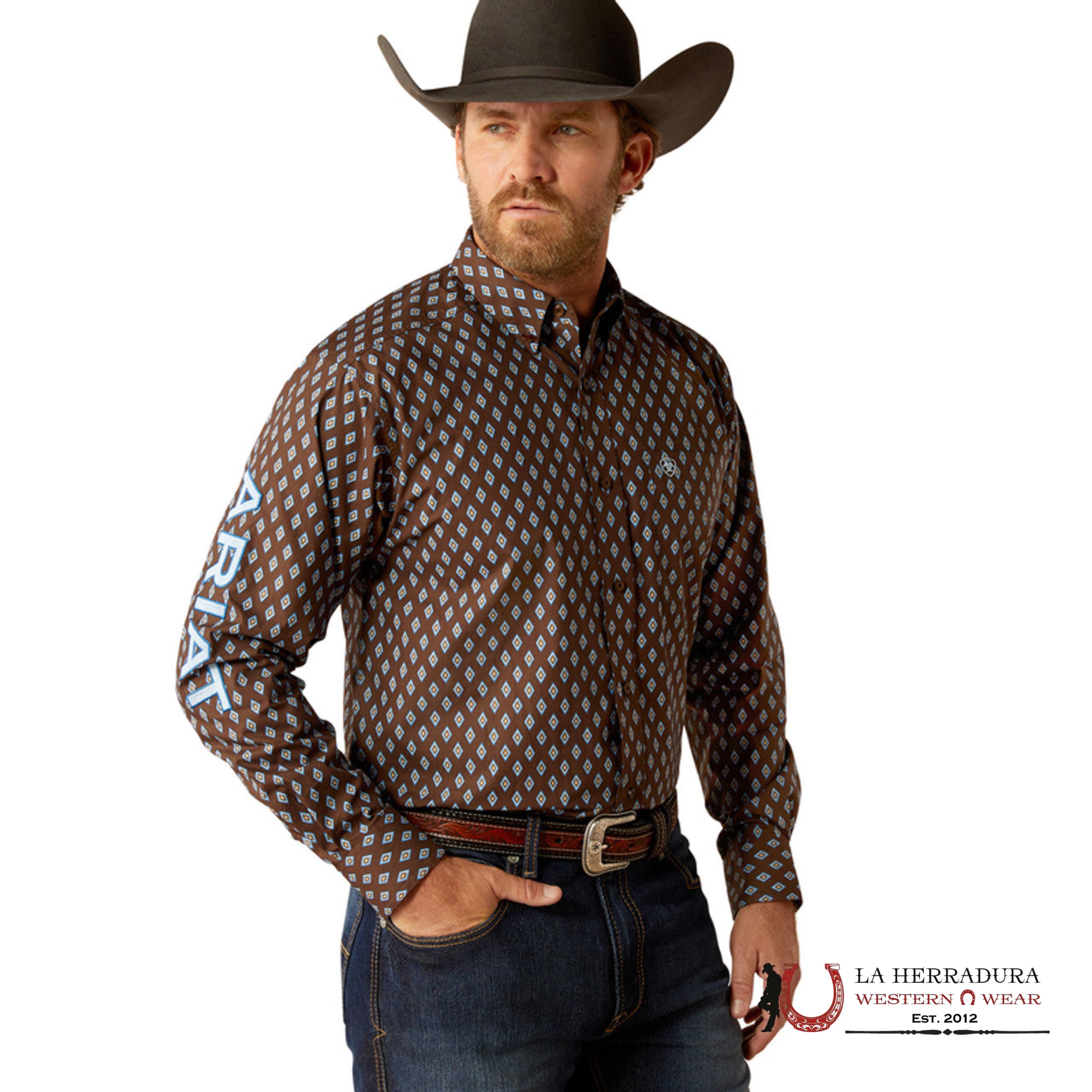 Ariat Team Oak Long Sleeve Shirt Brown/Light Blue - 4056 Ropa Hombres