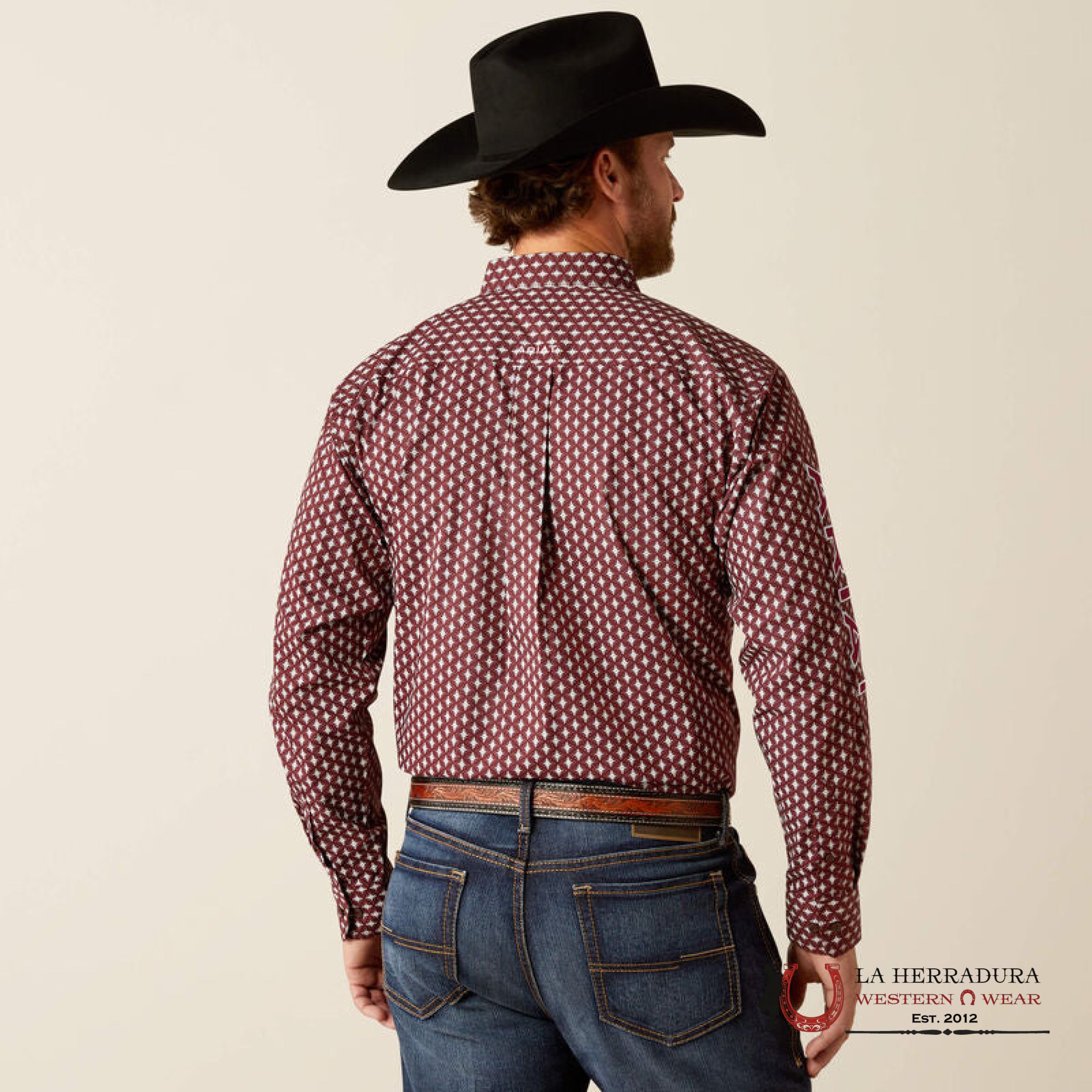 Ariat Team Omar Long Sleeve Shirt Burgundy/White Classic Fit - 4055 Ropa Hombres