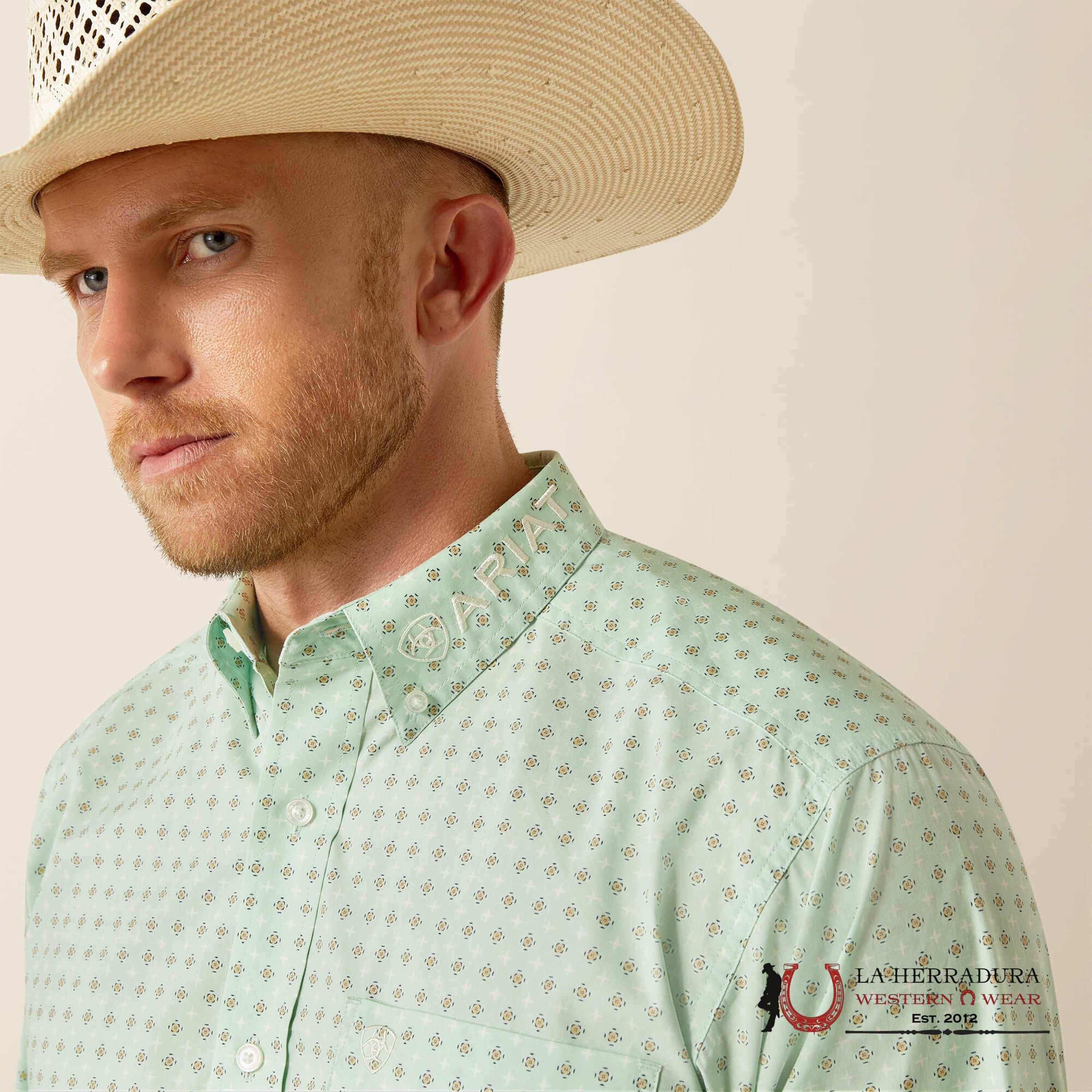 Ariat Team Pierson Long Sleeve Shirt Light Green/White Classic Fit Ropa Hombres