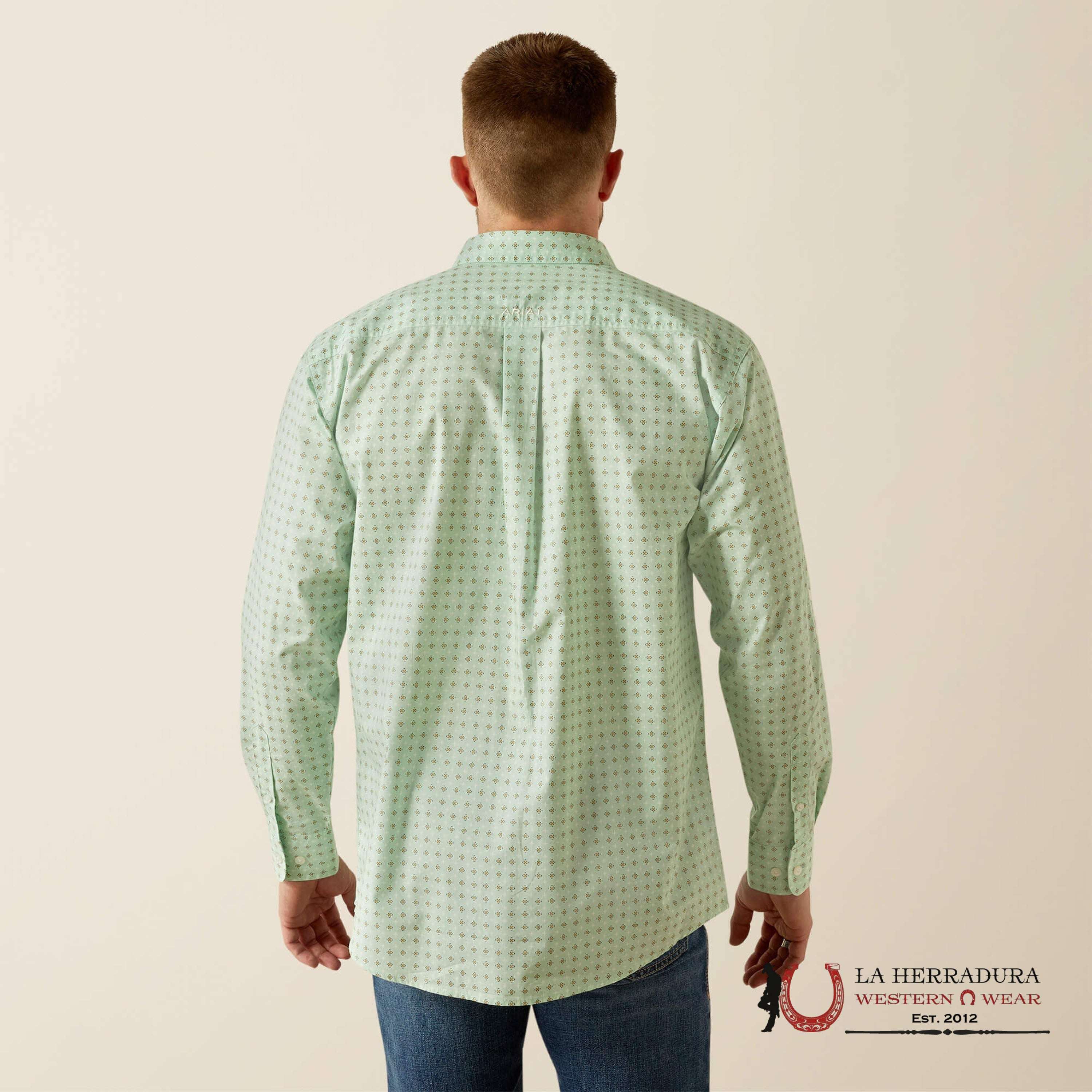 Ariat Team Pierson Long Sleeve Shirt Light Green/White Classic Fit Ropa Hombres