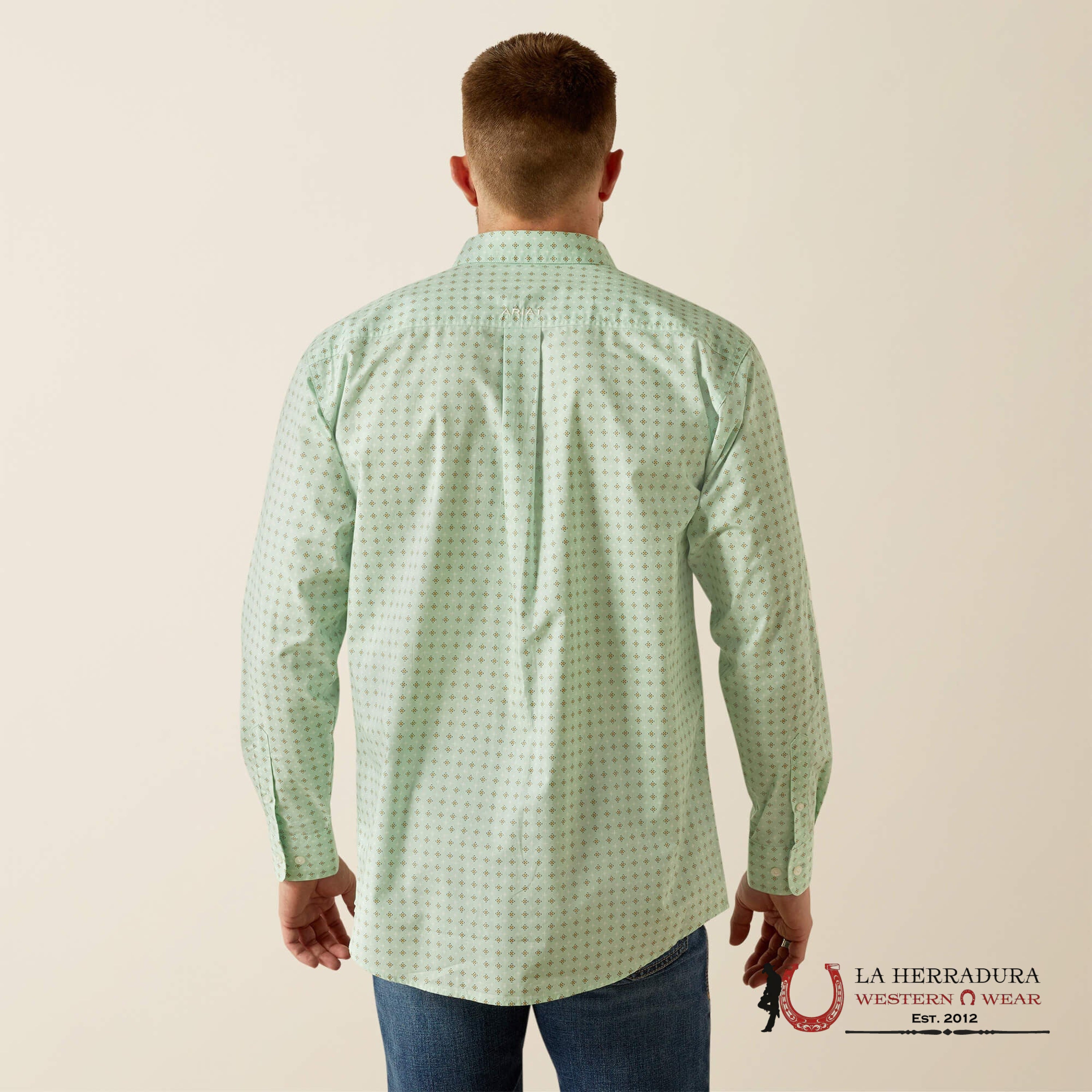 Ariat Team Pierson Long Sleeve Shirt Light Green/White Classic Fit Ropa Hombres