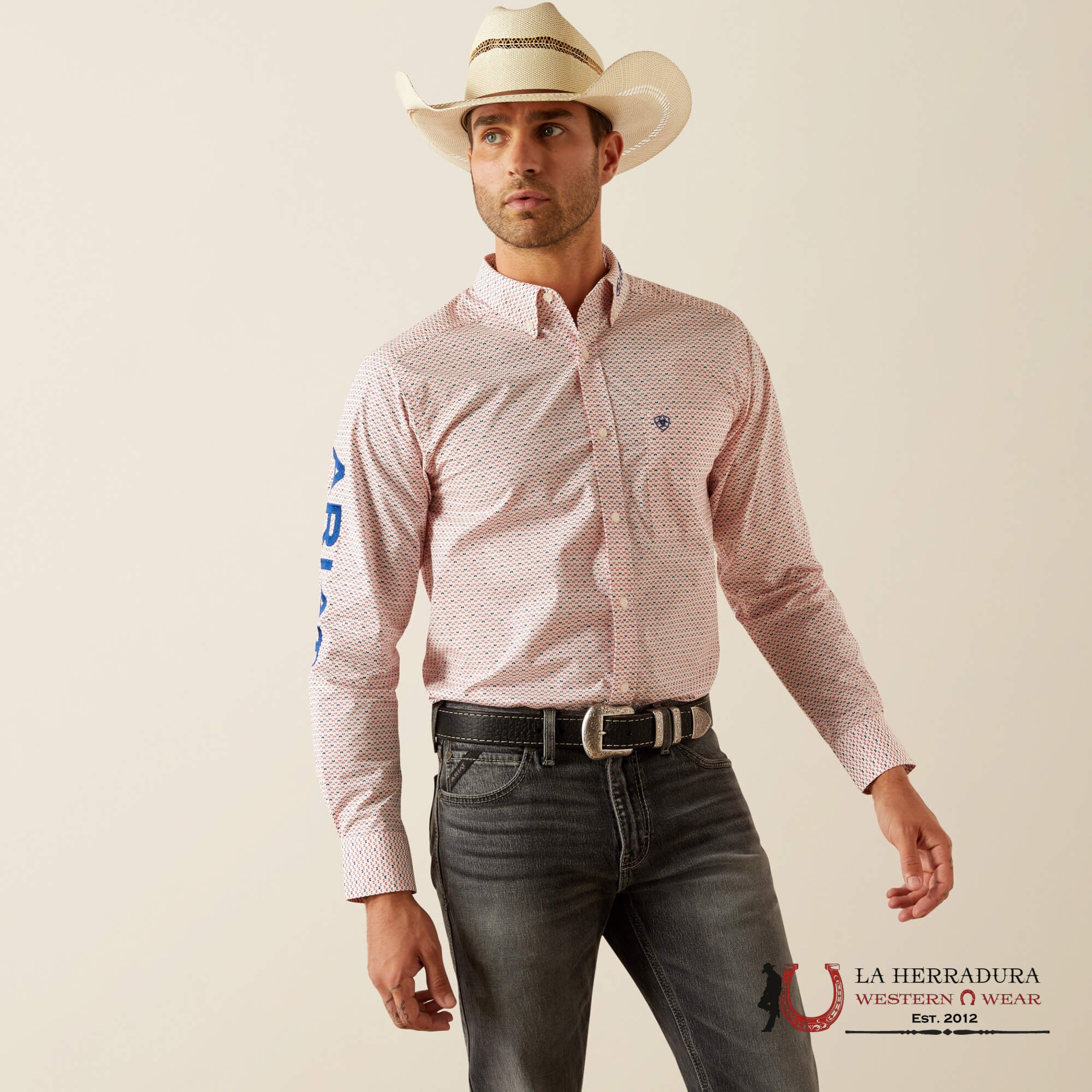 Ariat Team Primo Fitted Long Sleeve Short Red/Blue - 4725 Ropa Hombres