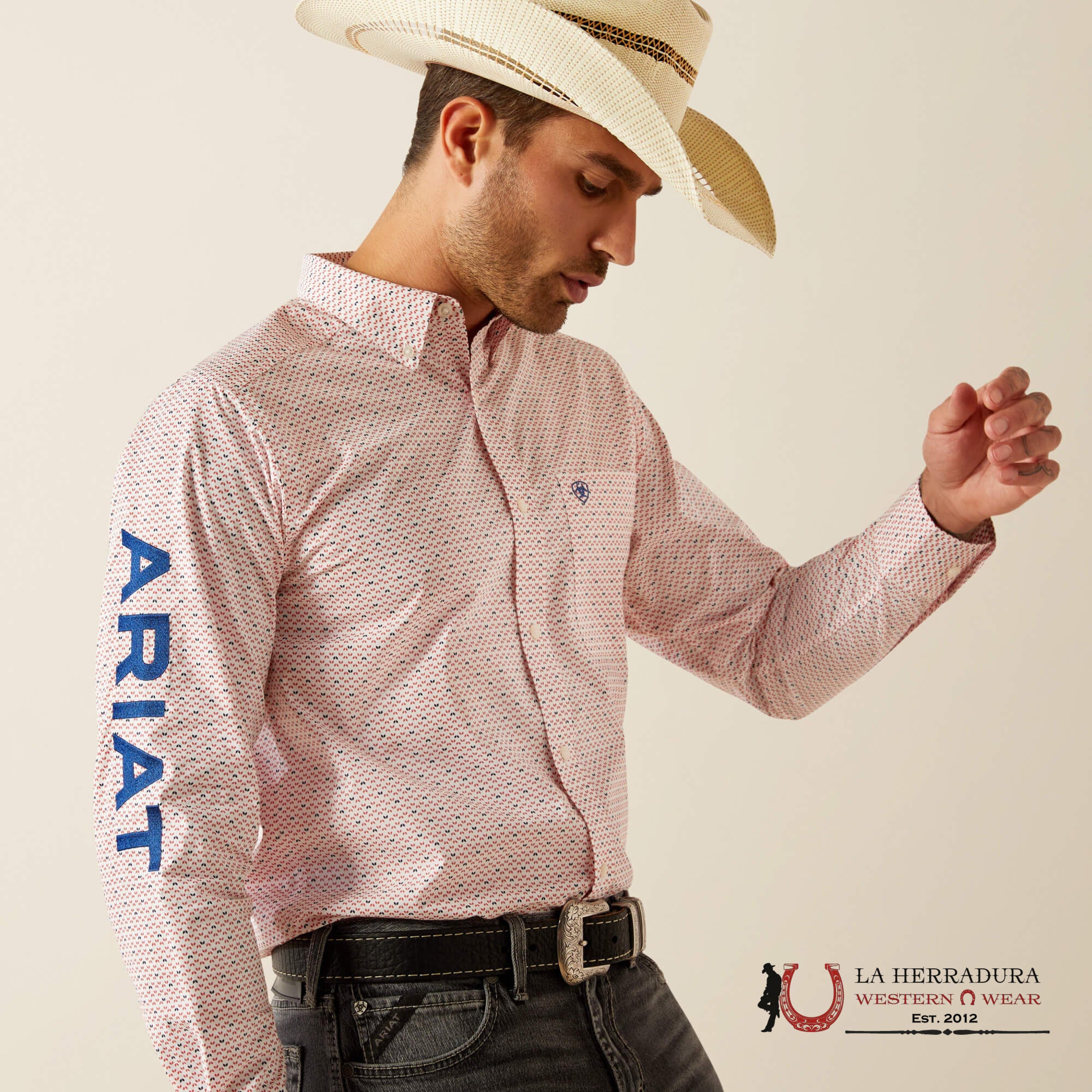 Ariat Team Primo Fitted Long Sleeve Short Red/Blue - 4725 Ropa Hombres
