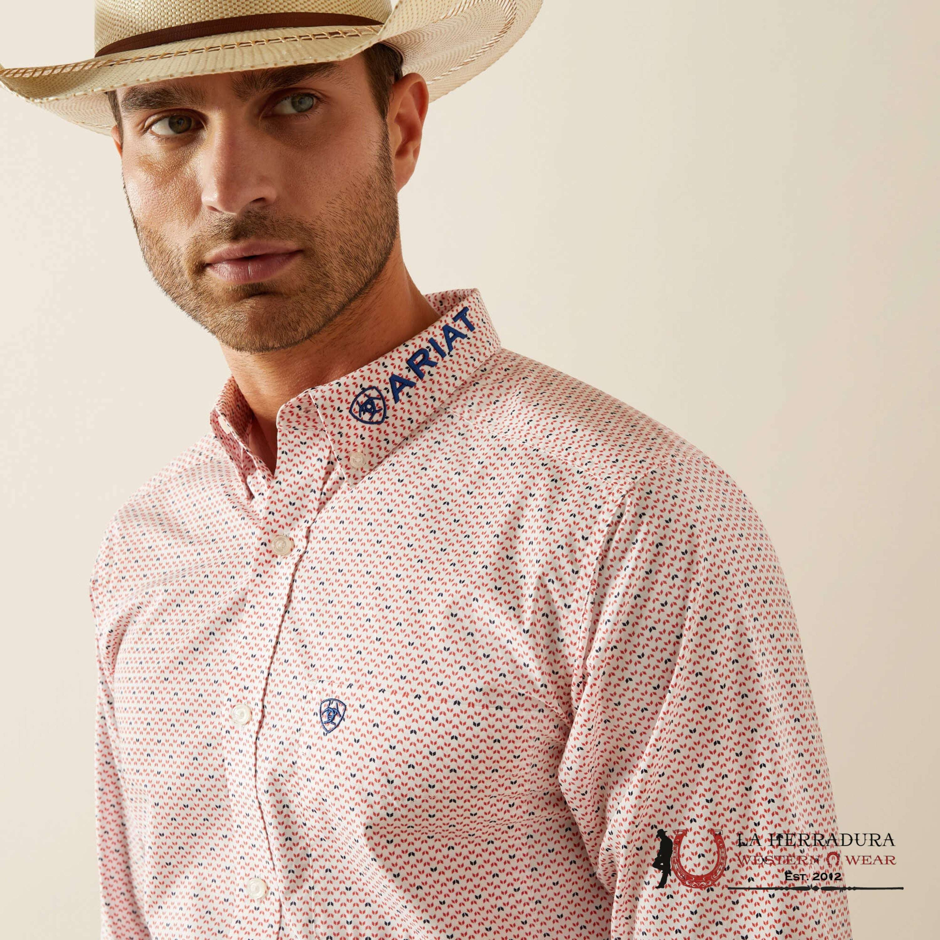 Ariat Team Primo Fitted Long Sleeve Short Red/Blue - 4725 Ropa Hombres