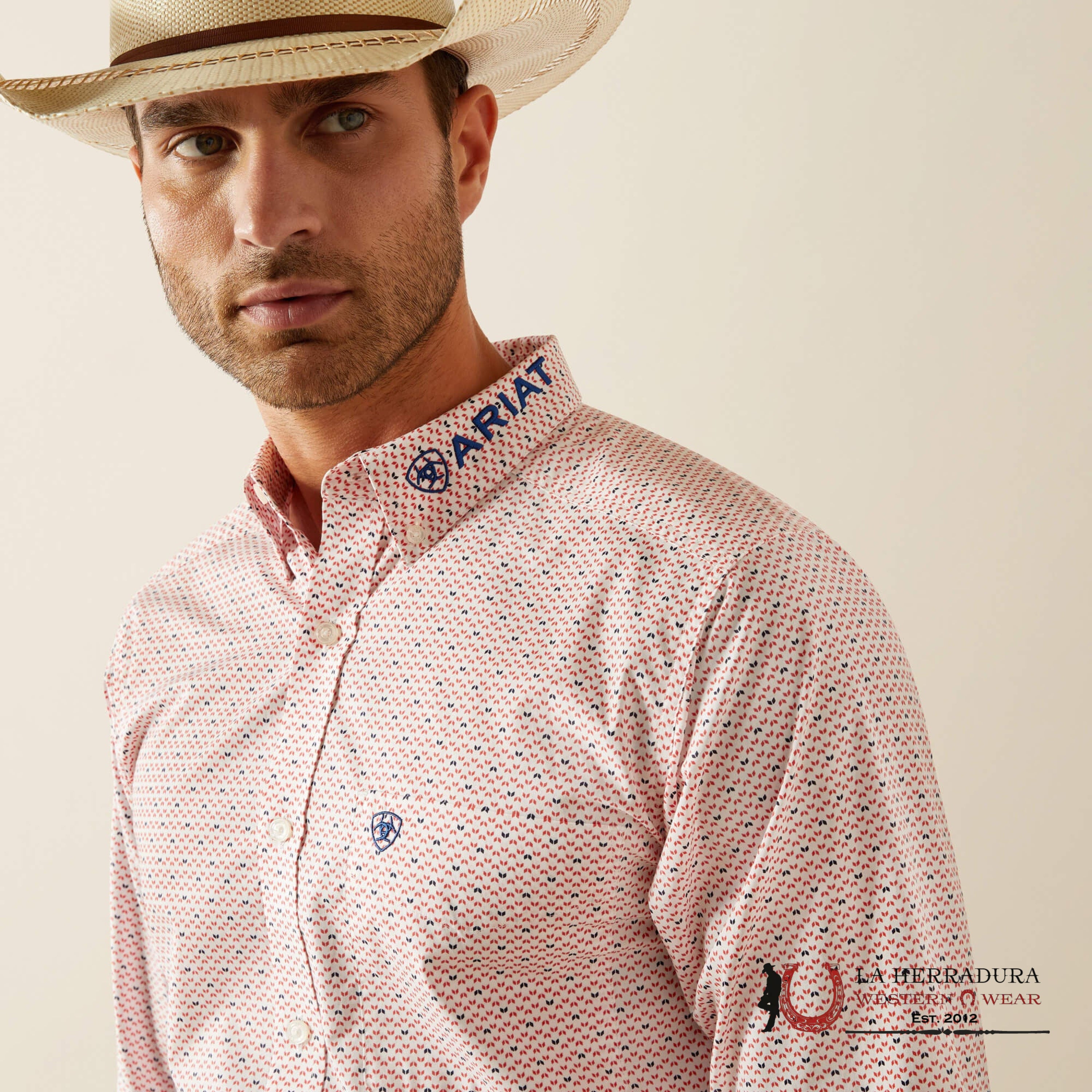 Ariat Team Primo Fitted Long Sleeve Short Red/Blue - 4725 Ropa Hombres