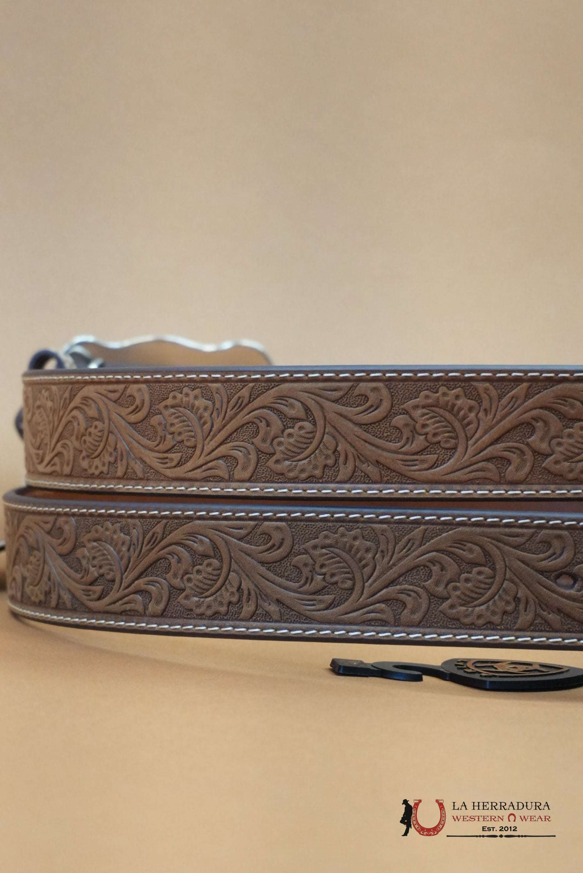 ARIAT UNISEX BELT HAND TOOLED LIGHT SAND SILVER BUCKLE CINTURONES HOMBRES