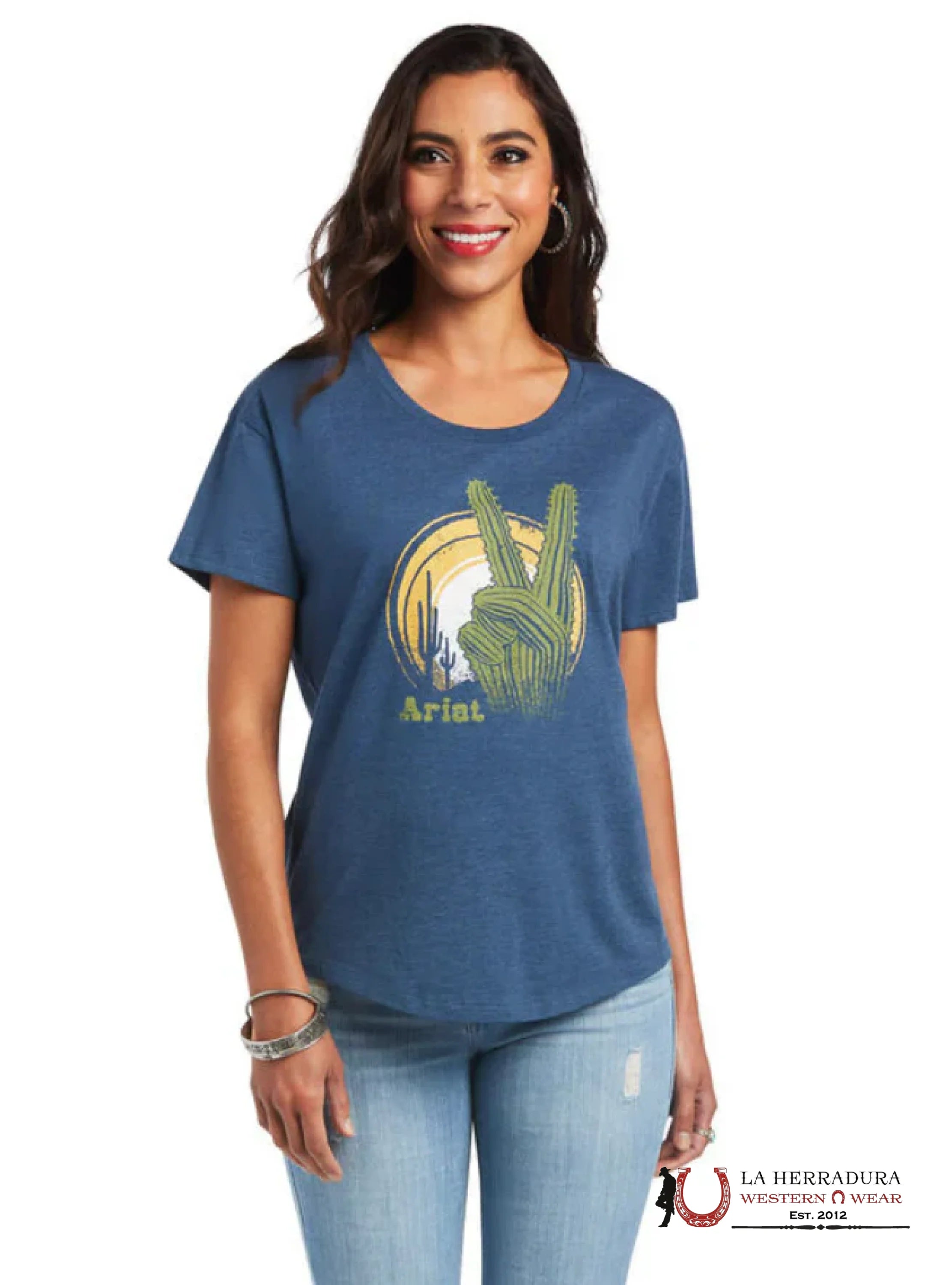 ARIAT WOMEN CACTUS PEACE T SHIRT SAILOR BLUE 10040957 ROPA MUJERES