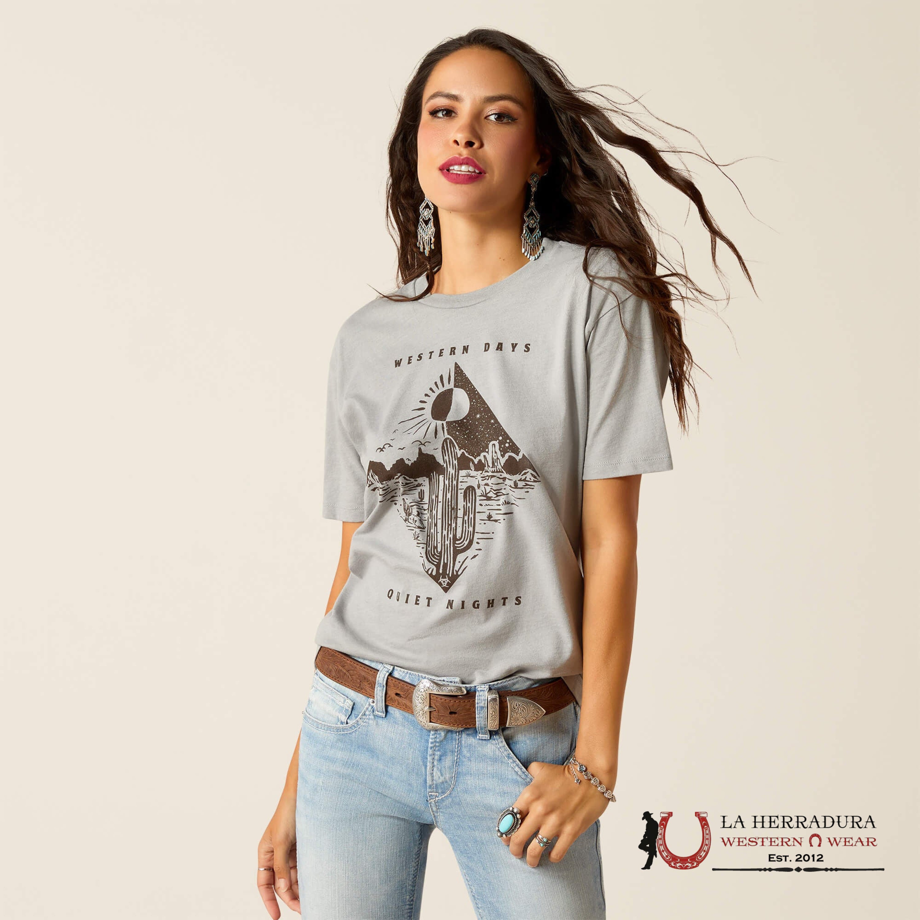 ARIAT WOMEN DAY AND NIGHT STONE HEATHER SHORT SLEEVE TEE ROPA MUJERES