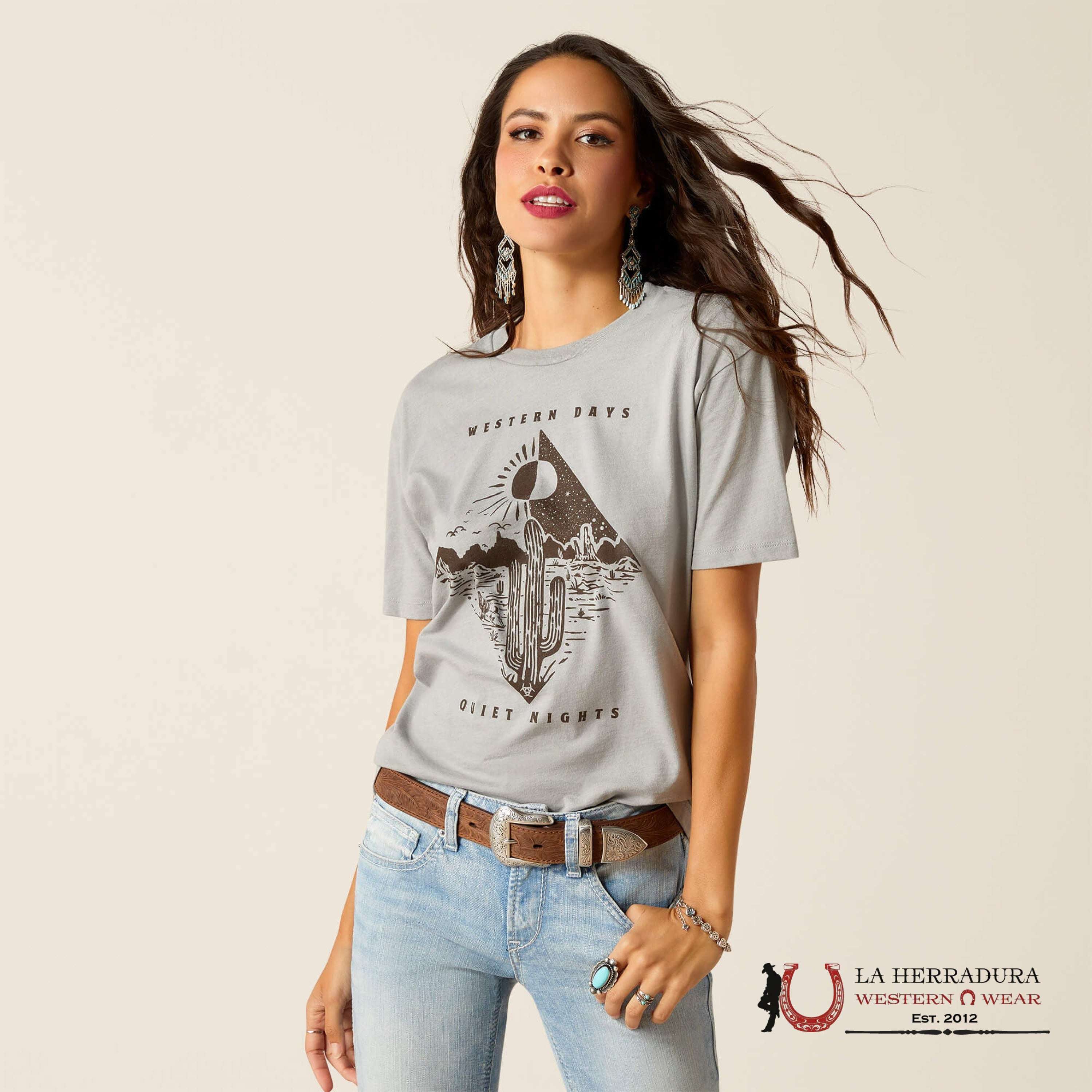 ARIAT WOMEN DAY AND NIGHT STONE HEATHER SHORT SLEEVE TEE ROPA MUJERES