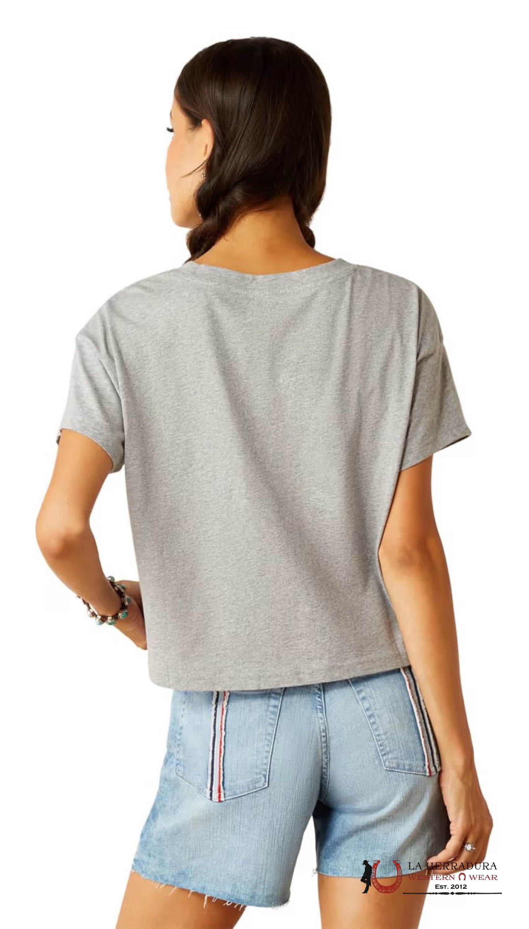 Ariat Women Homespun Flag Short Sleeve Heather Grey Ropa Mujeres