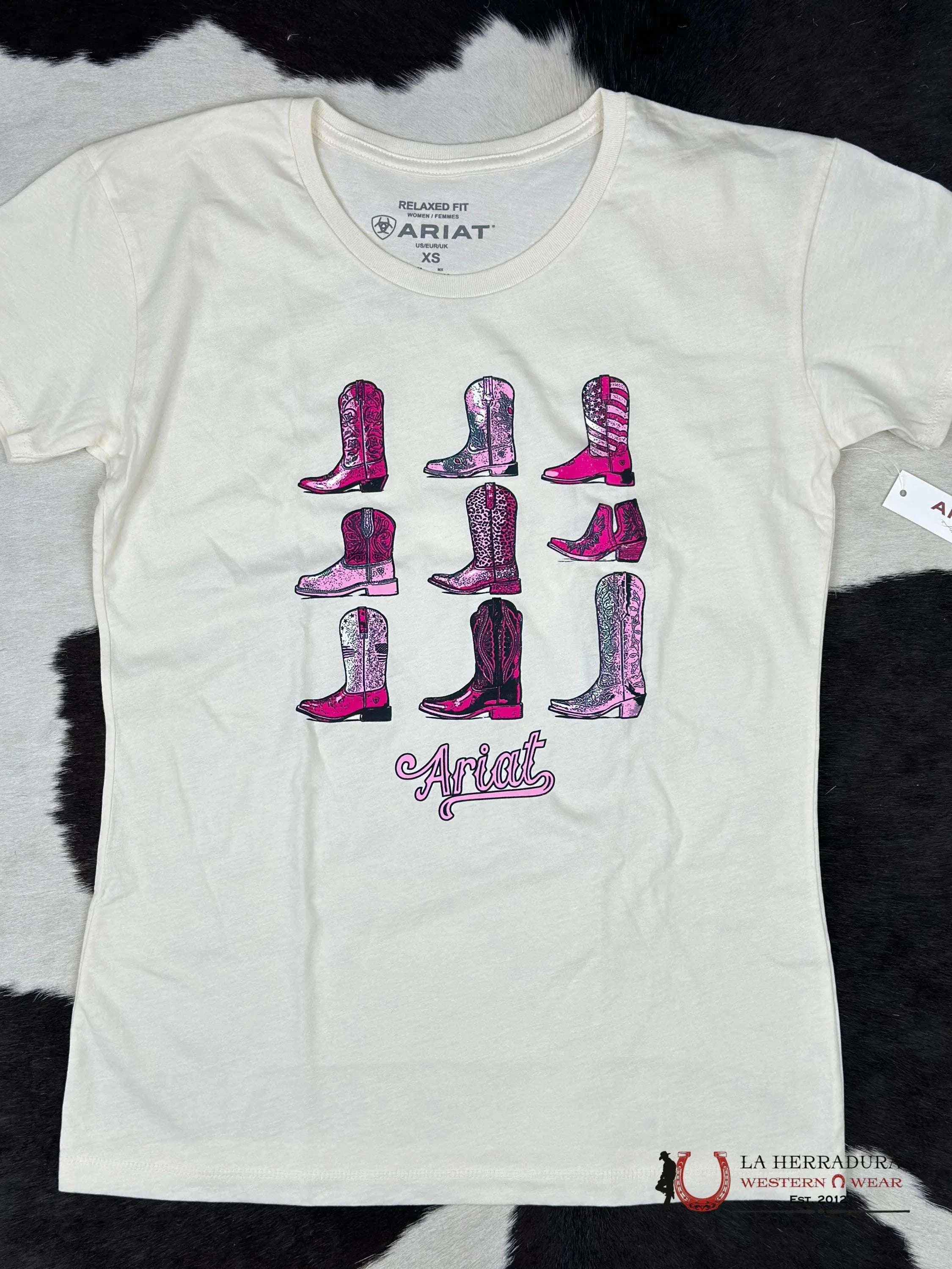 Ariat Women Let’s Go Girls Off White Short Sleeve Tee Ropa Mujeres