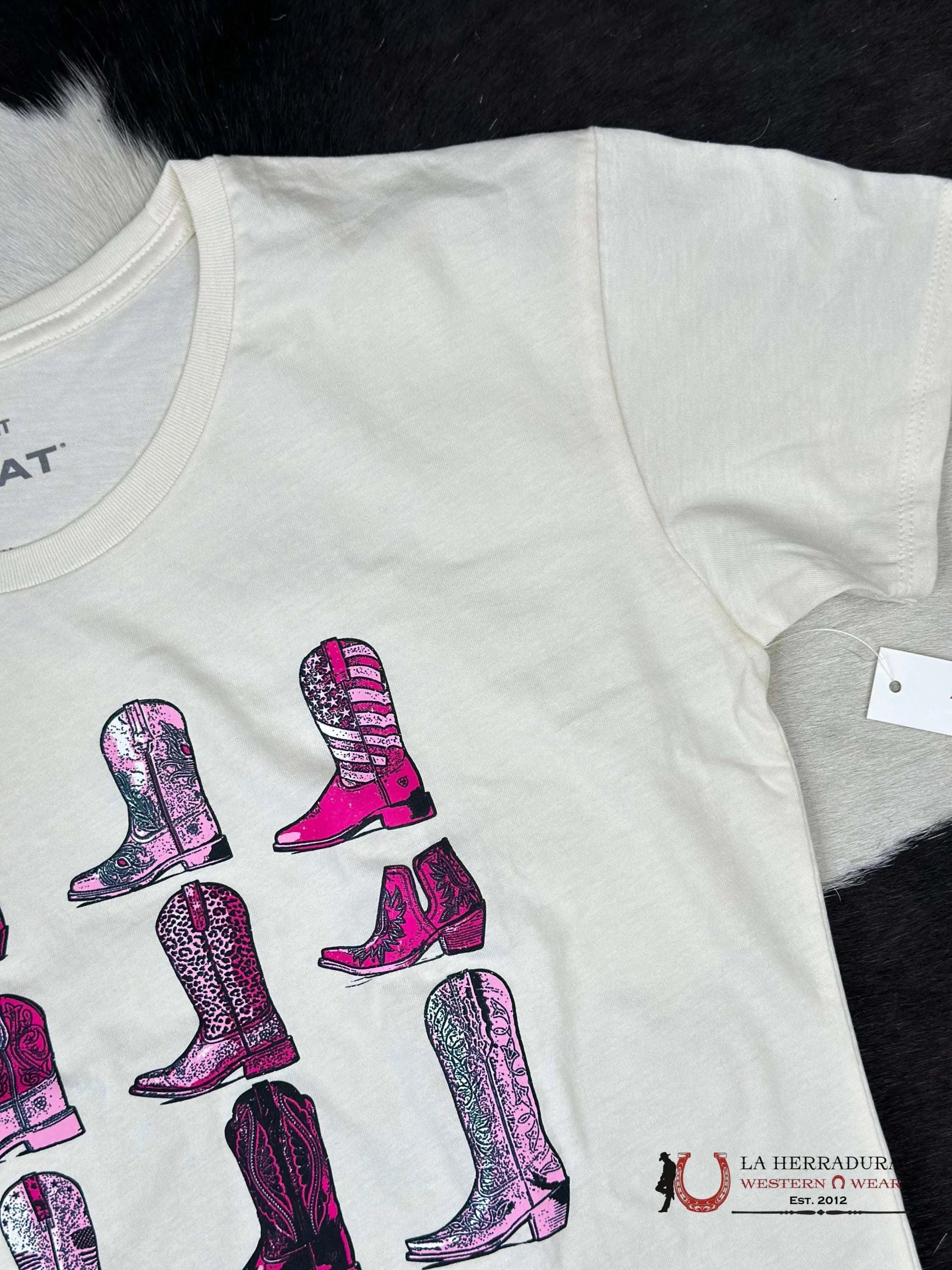 Ariat Women Let’s Go Girls Off White Short Sleeve Tee Ropa Mujeres
