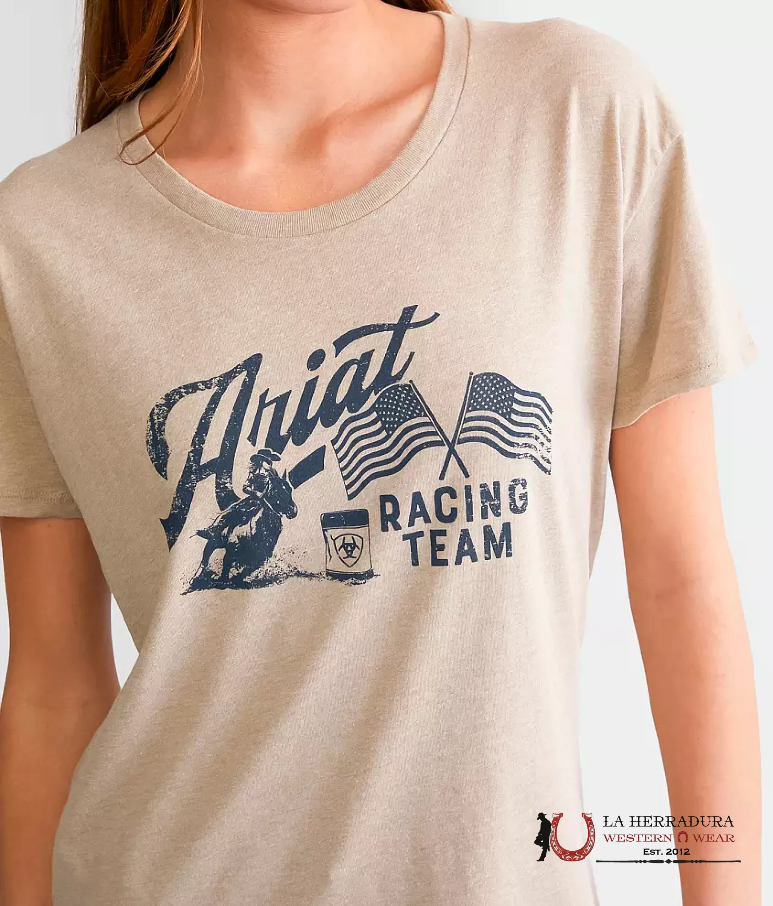 ARIAT WOMEN RACING TEAM OATMEAL HEATHER SHORT SLEEVE T-SHIRT 10047923 ROPA MUJERES