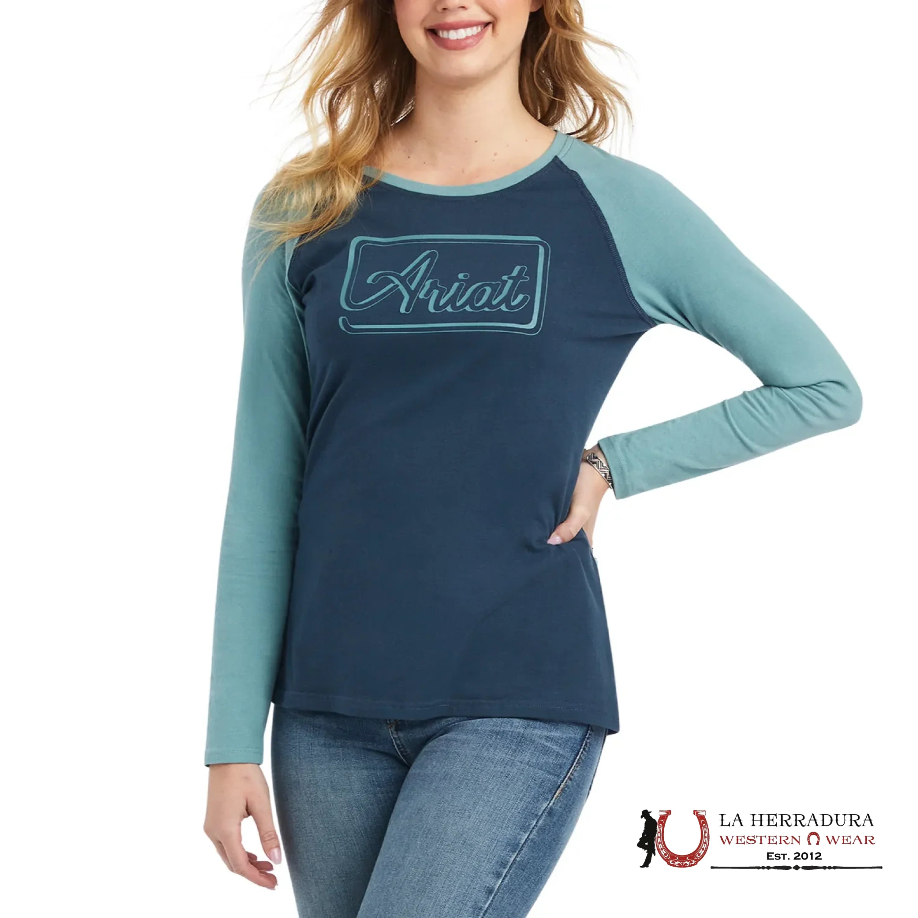 Ariat Women Real Baseball Short Sleeve Midnight Navy/Arctic Ropa Mujeres