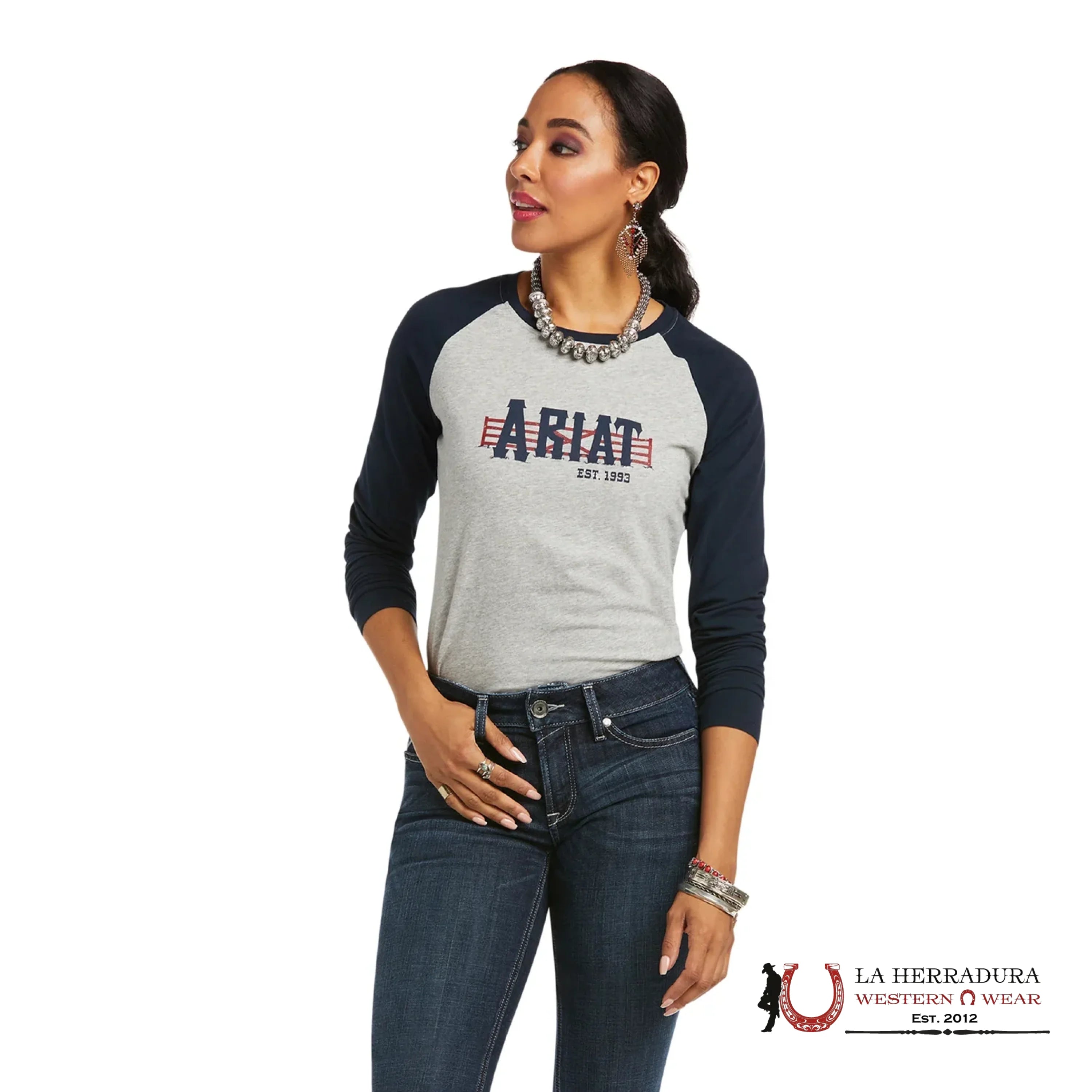 ARIAT WOMEN REAL GRAPHIC HEATHER GREY LONG SLEEVE T-SHIRT 10038061 ROPA MUJERES