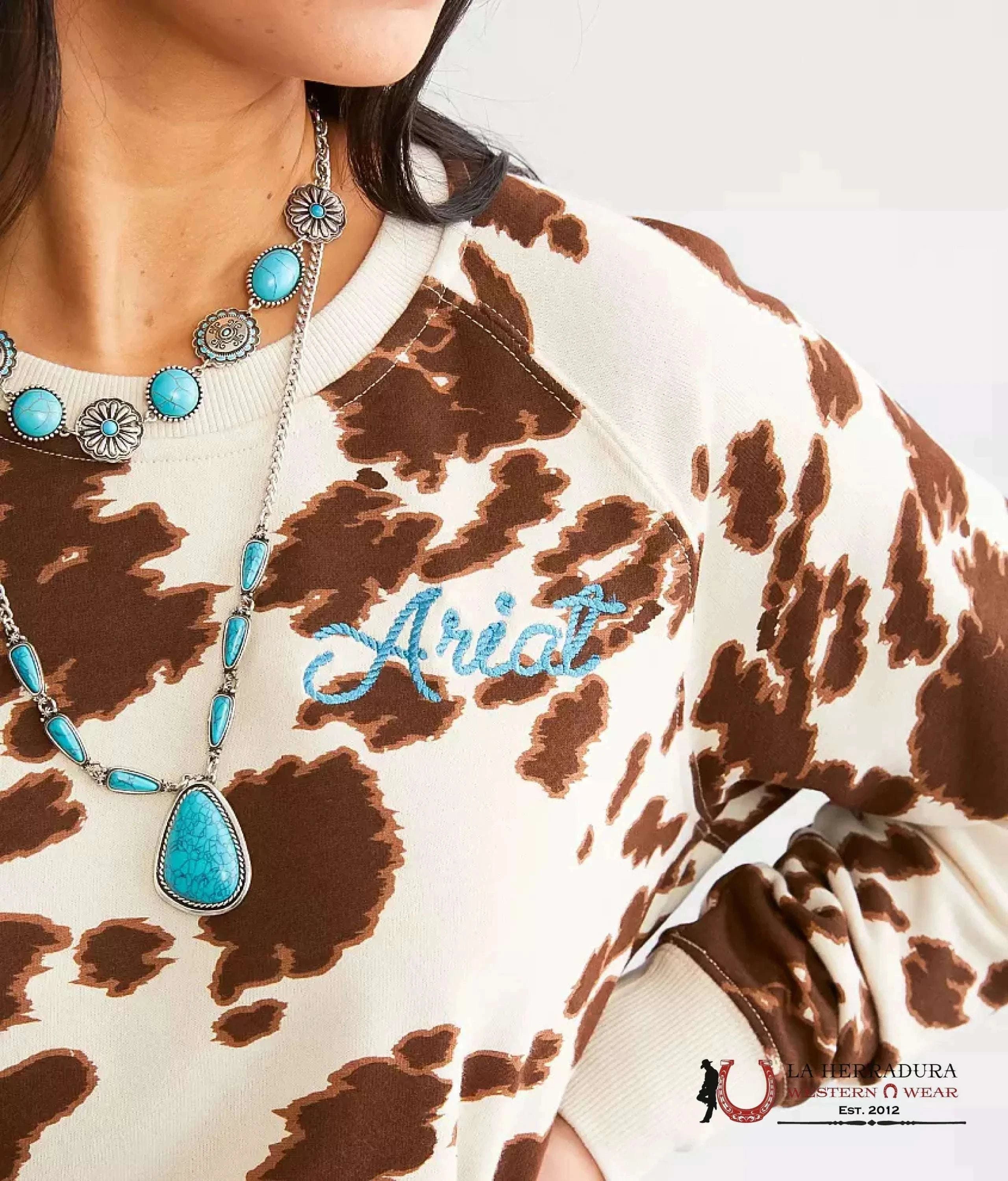 ARIAT WOMEN REAL HIDE CREW SWEATSHIRT MUSTANG PONY PRINT 10043680 ROPA MUJERES