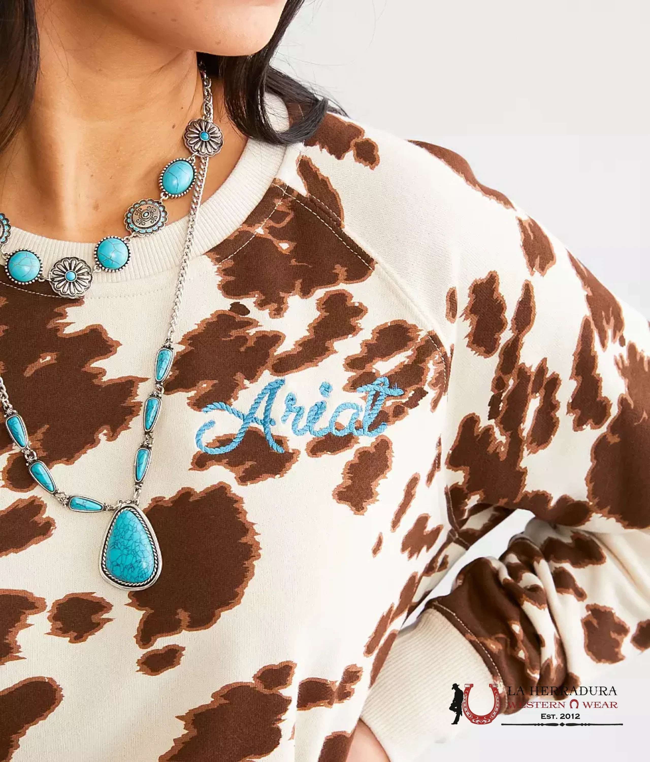 ARIAT WOMEN REAL HIDE CREW SWEATSHIRT MUSTANG PONY PRINT 10043680 ROPA MUJERES