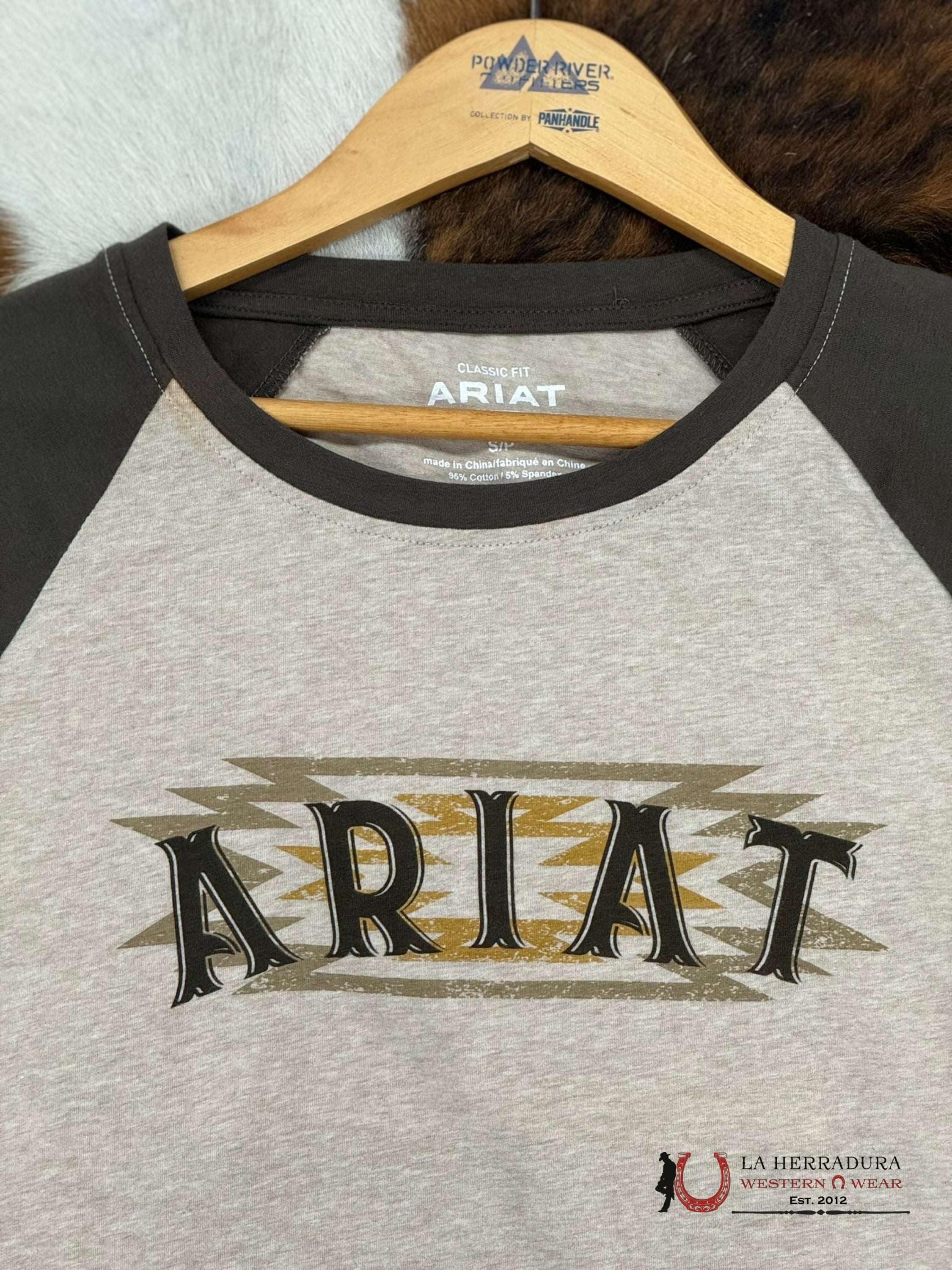 Ariat Women Real Southwest Baseball Oatmeal Heather Long Sleeve T-Shirt Ropa Mujeres