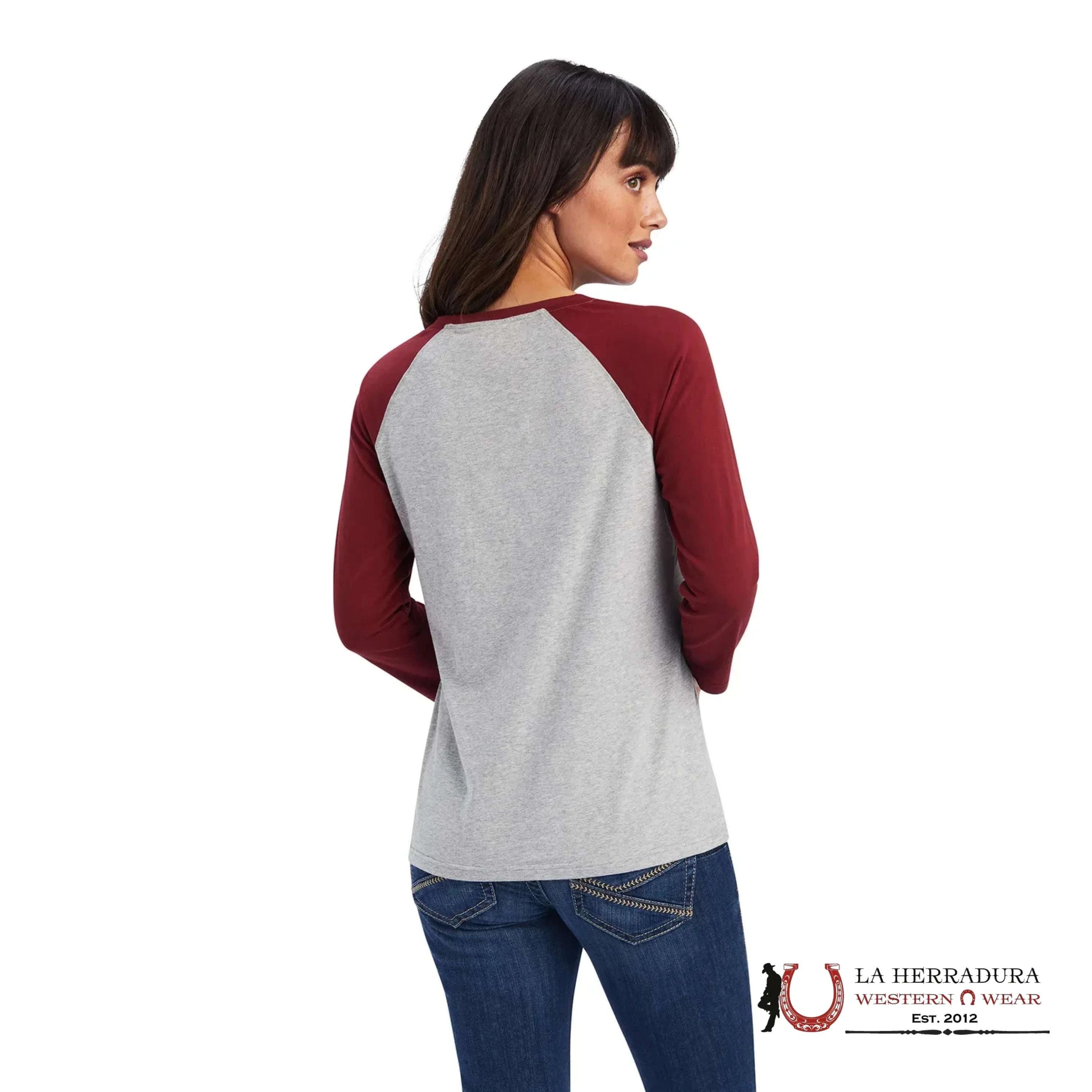 ARIAT WOMEN REAL SUNRISE HEATHER GREY LONG SLEEVE T-SHIRT 10041293 ROPA MUJERES